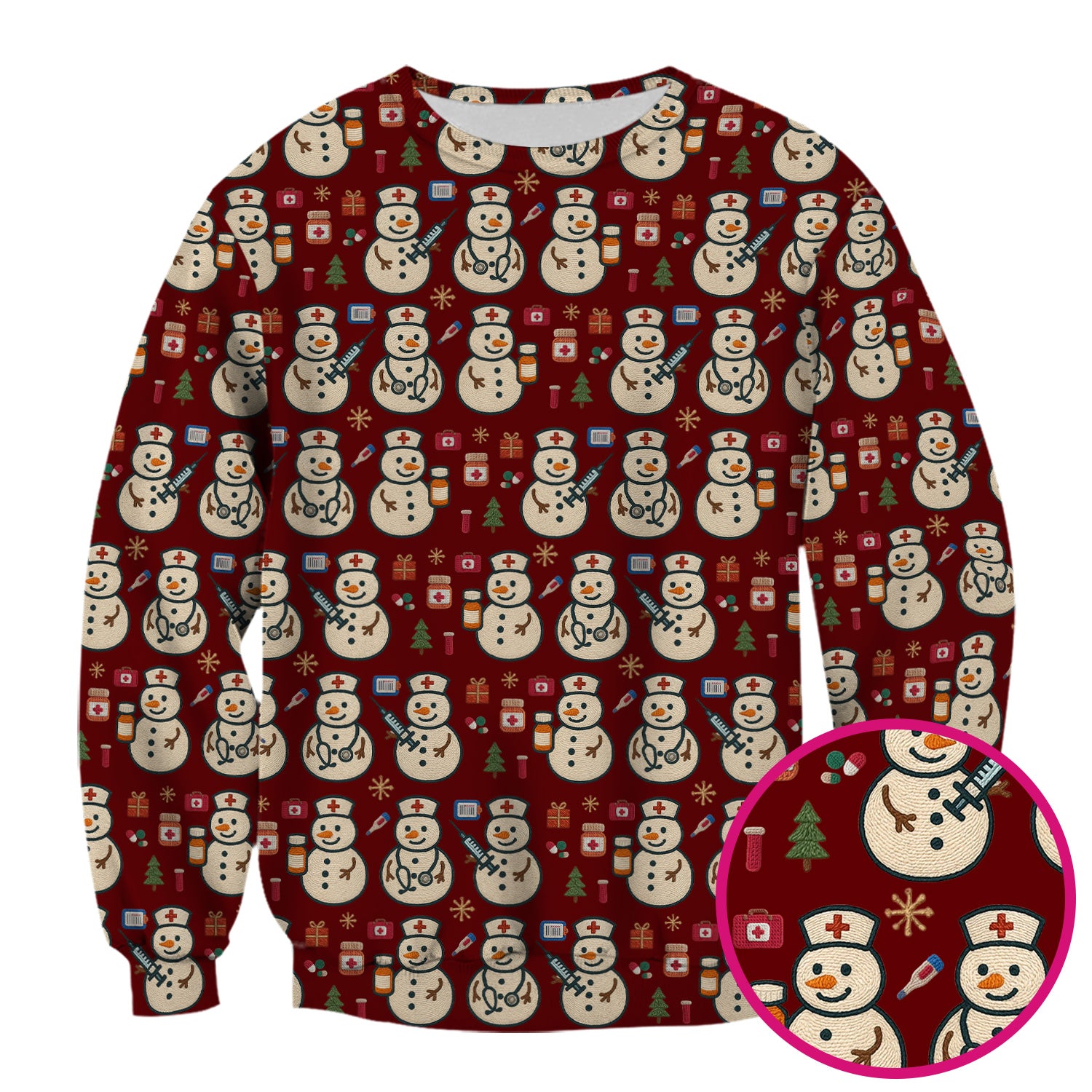 Snowman Nurse Christmas Scrub Top – Festive Medical Pattern Shirt – Cute Holiday Uniform For Nursing