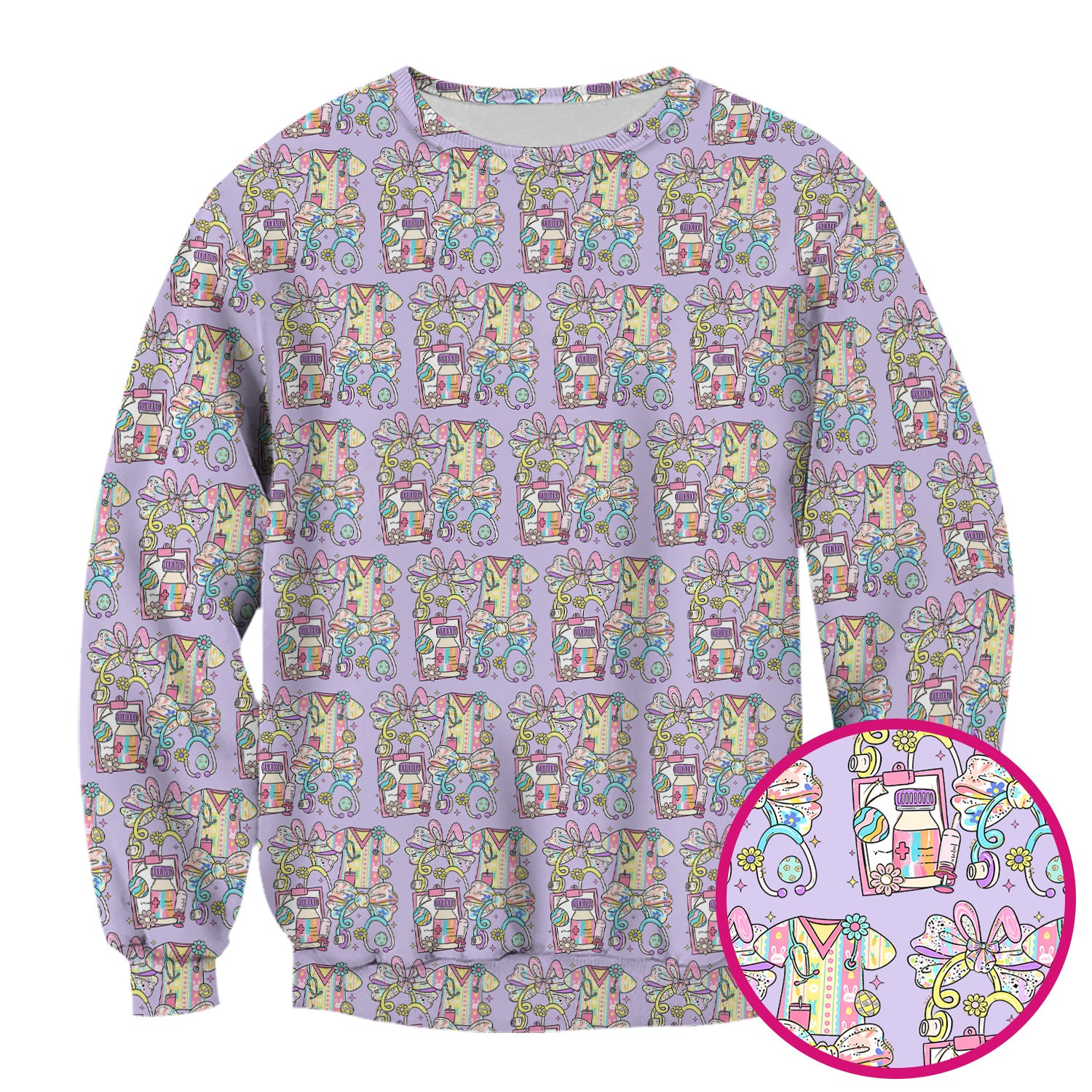 Colorful Nurse Scrub Supplies Pattern Scrub Top, Breathable Fabrics Nursing Uniform