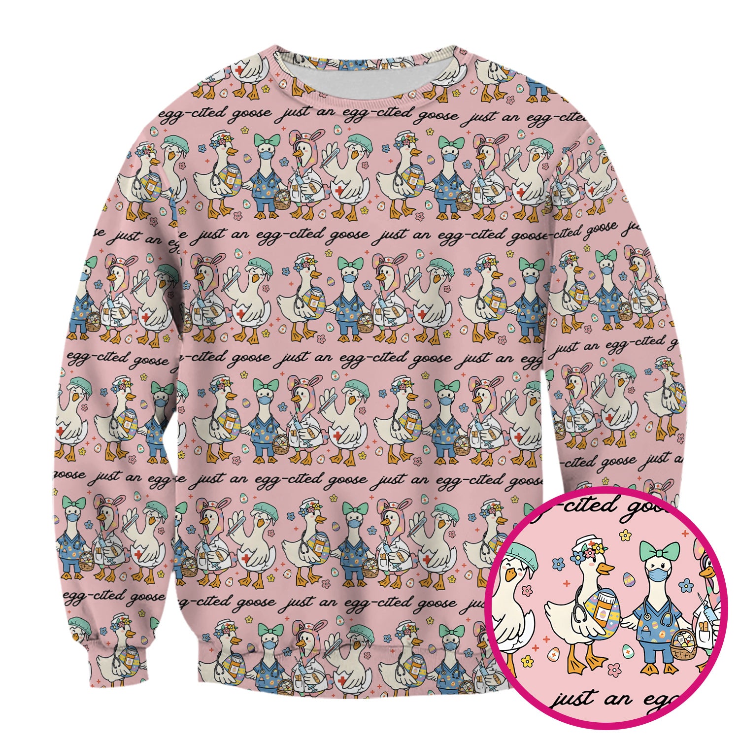 Funny Easter Nurse Goose Pattern Scrub Top, Comfortable Scrubs for Nurses