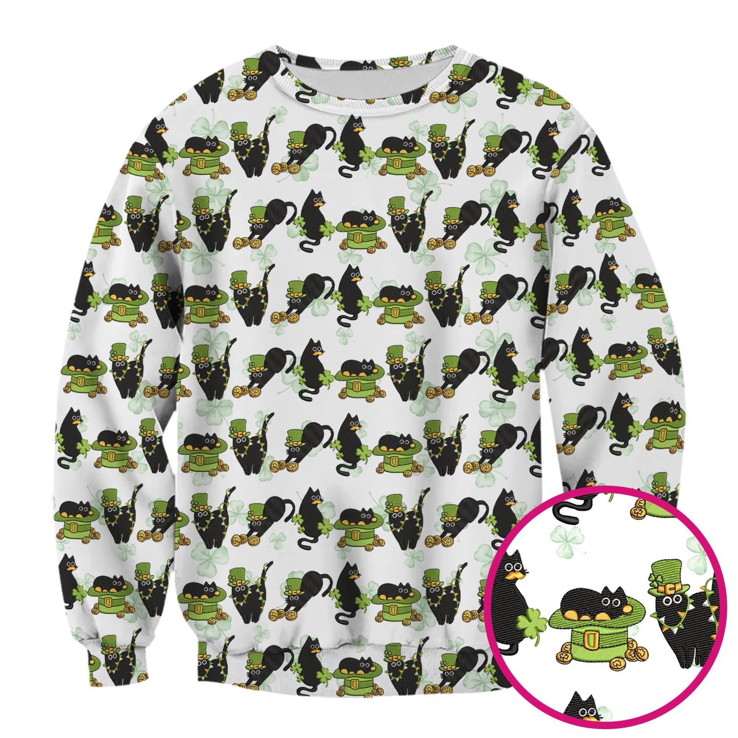 St. Patrick Black Cat Clover Print Nurse Scrub Top, Comfortable Scrubs for Nurses