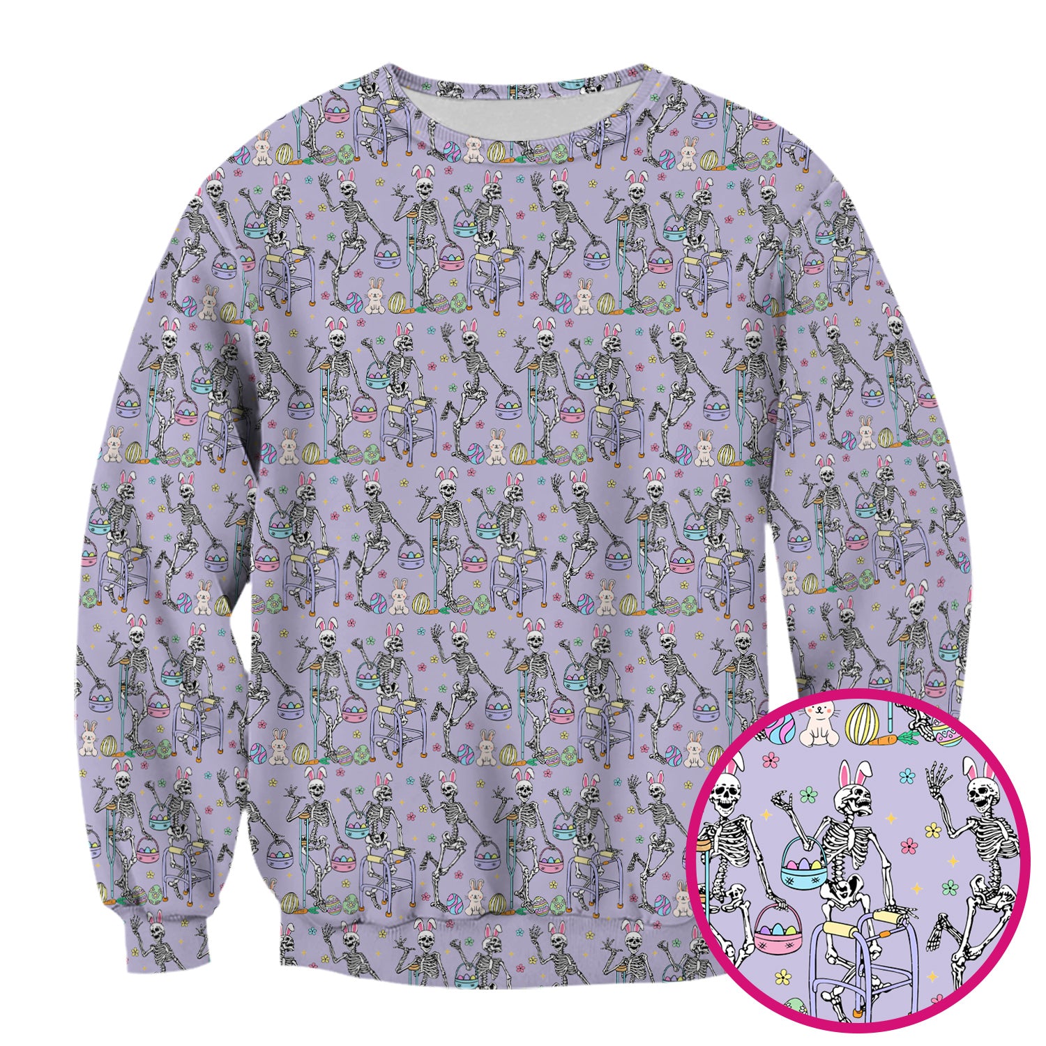 Fun Skeleton Bunny Easter Print Scrub Top, Comfortable Scrubs for Nurses