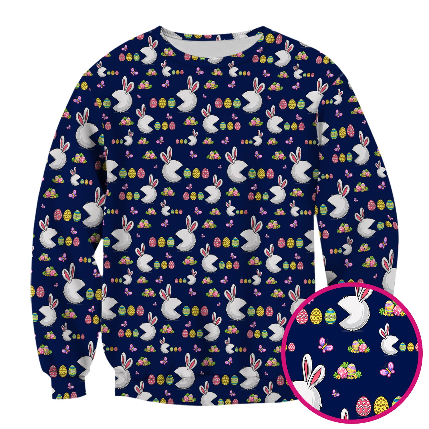Easter Bunny and Colorful Eggs Print Scrub Top, Breathable Fabrics Nursing Uniform