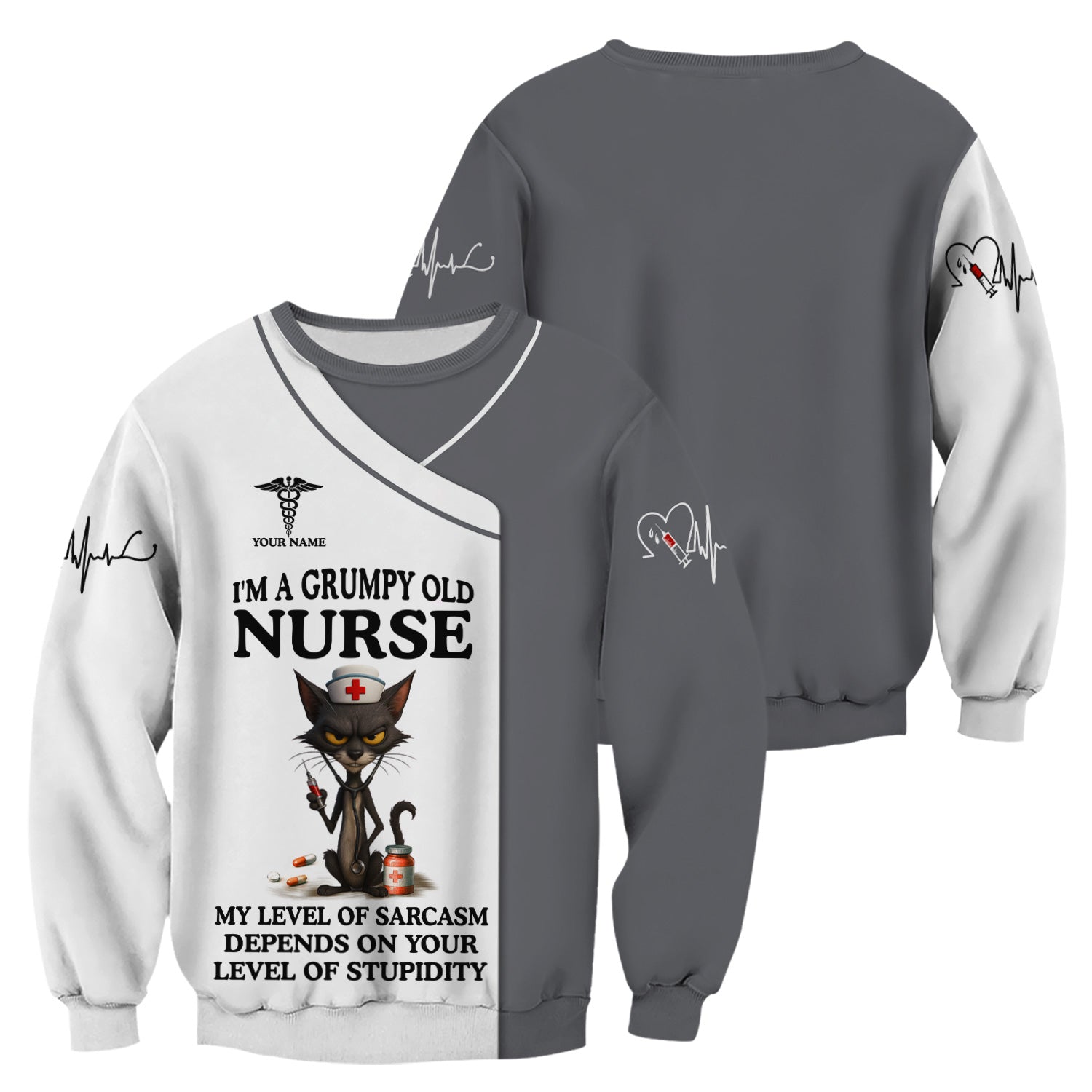 Funny Grumpy Old Nurse Shirt - Sarcastic Black Cat Humor for RN LPN CNA - Custom Name Gift for Nursing Staff Healthcare Workers