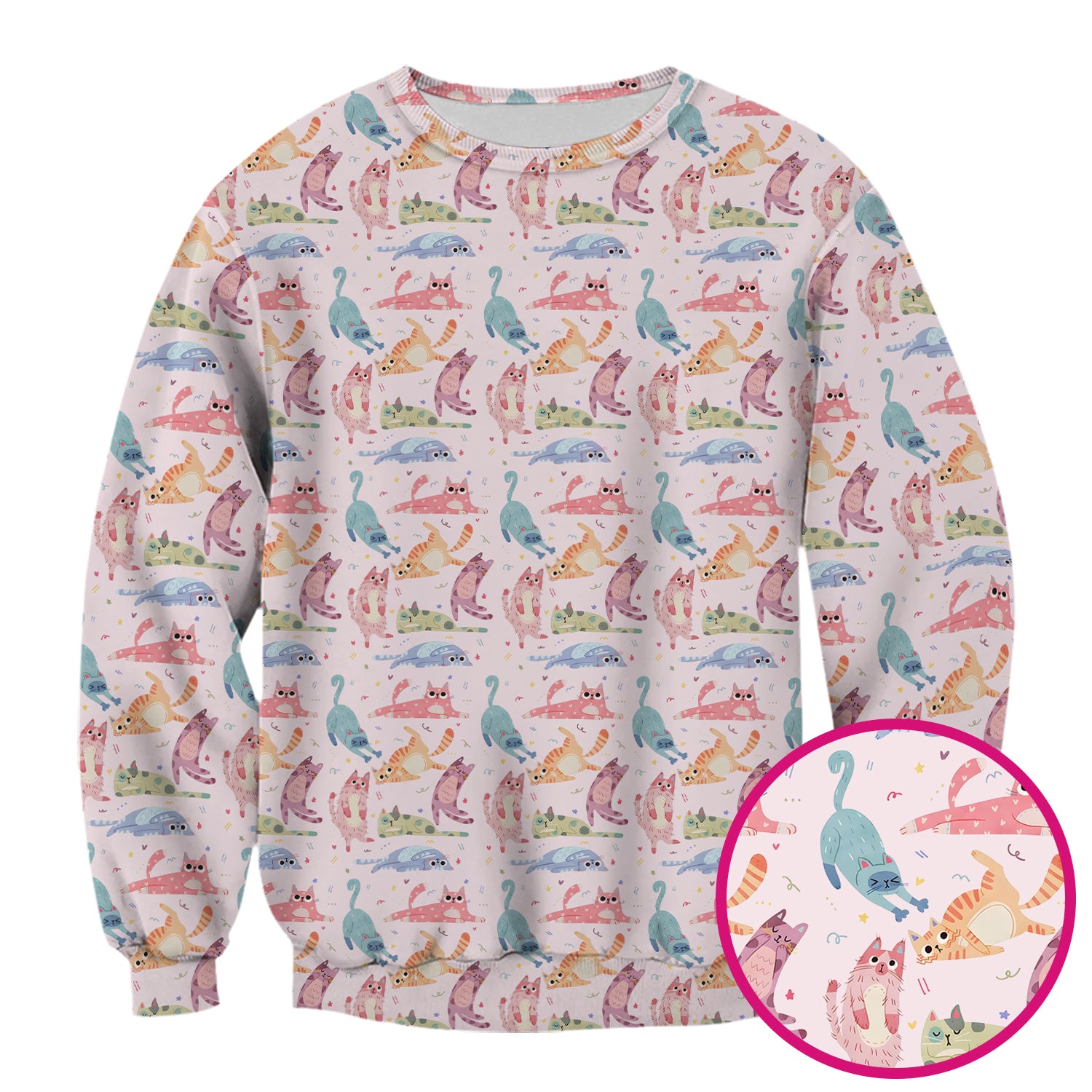 Funny Pastel Cat Pattern Medical Scrub Top, Breathable Fabrics Nursing Uniform