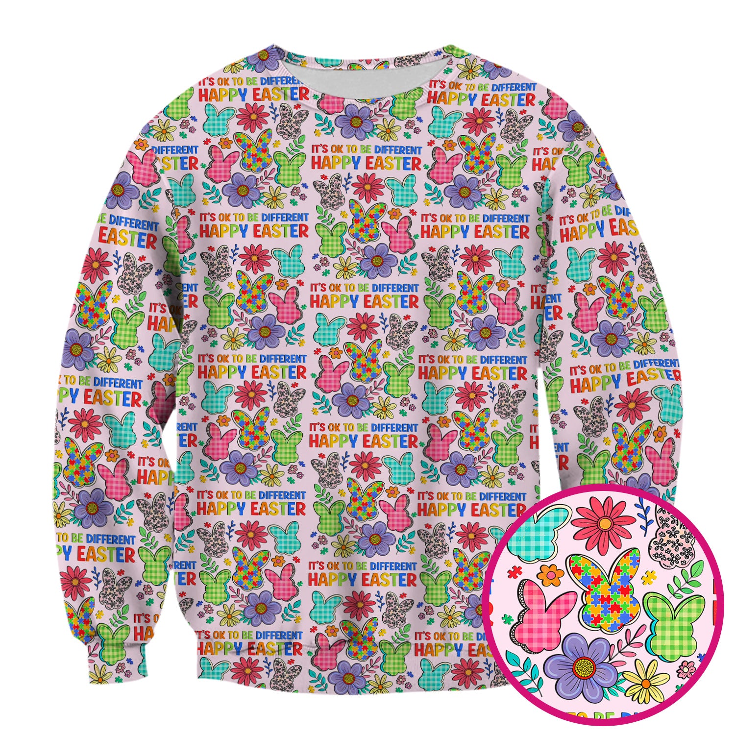 Happy Easter Bunny Floral Print Scrub Top, Breathable Fabrics Nursing Uniform