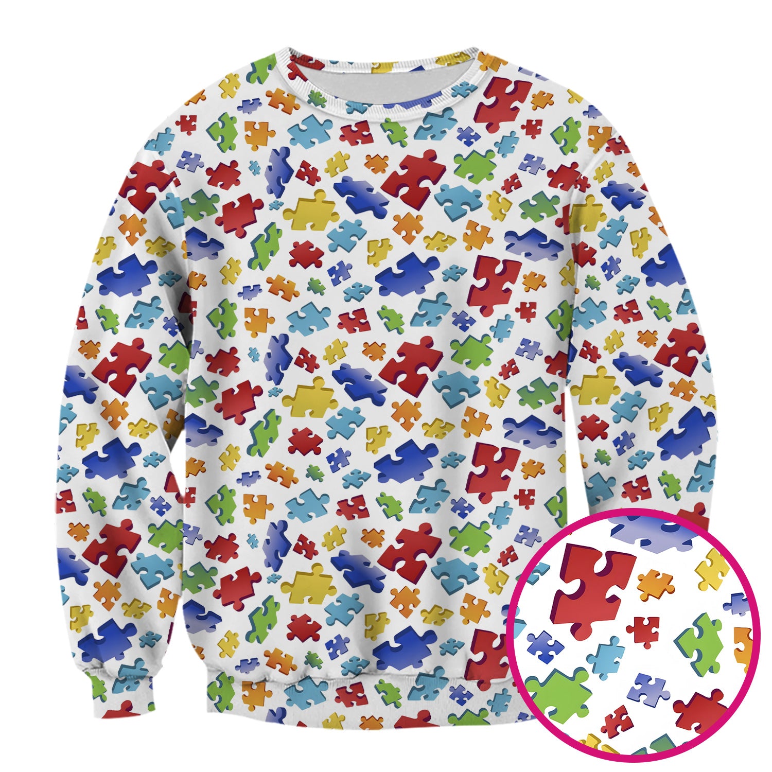 Colorful Scattered Puzzle Piece Pattern Scrub Top, Breathable Scrubs for Nurses, Autism