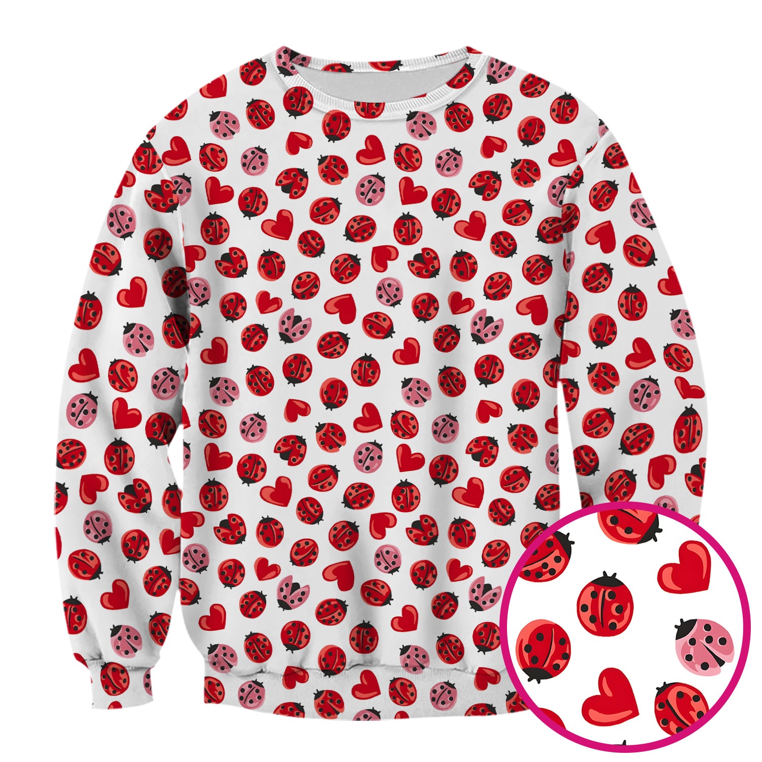 Cute Ladybug and Red Heart All Over Print Scrub Top, Comfortable Scrubs for Nurses
