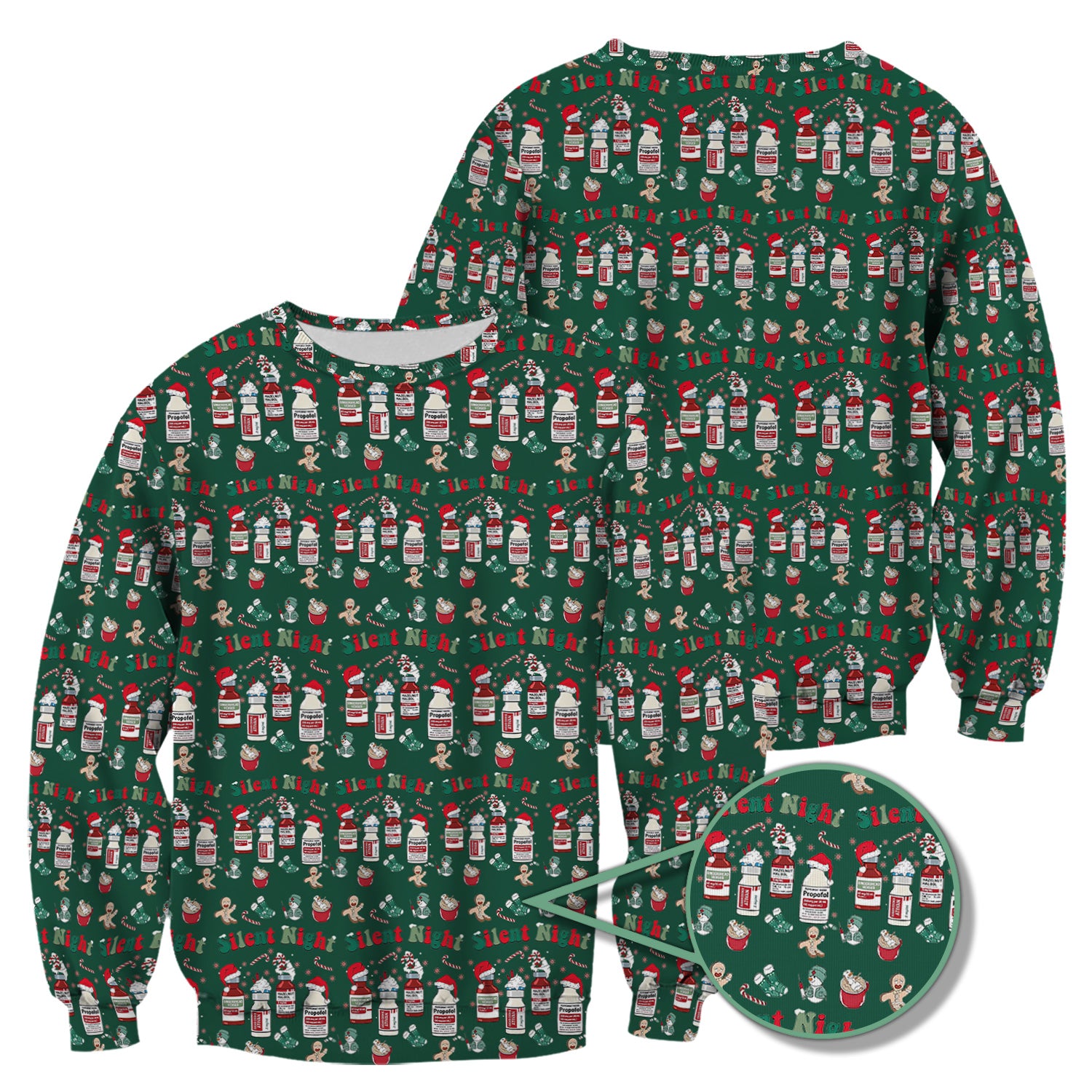 Funny Nurse Christmas Scrub Top - Silent Night & Medication Design - Holiday Gift for RN LPN CNA