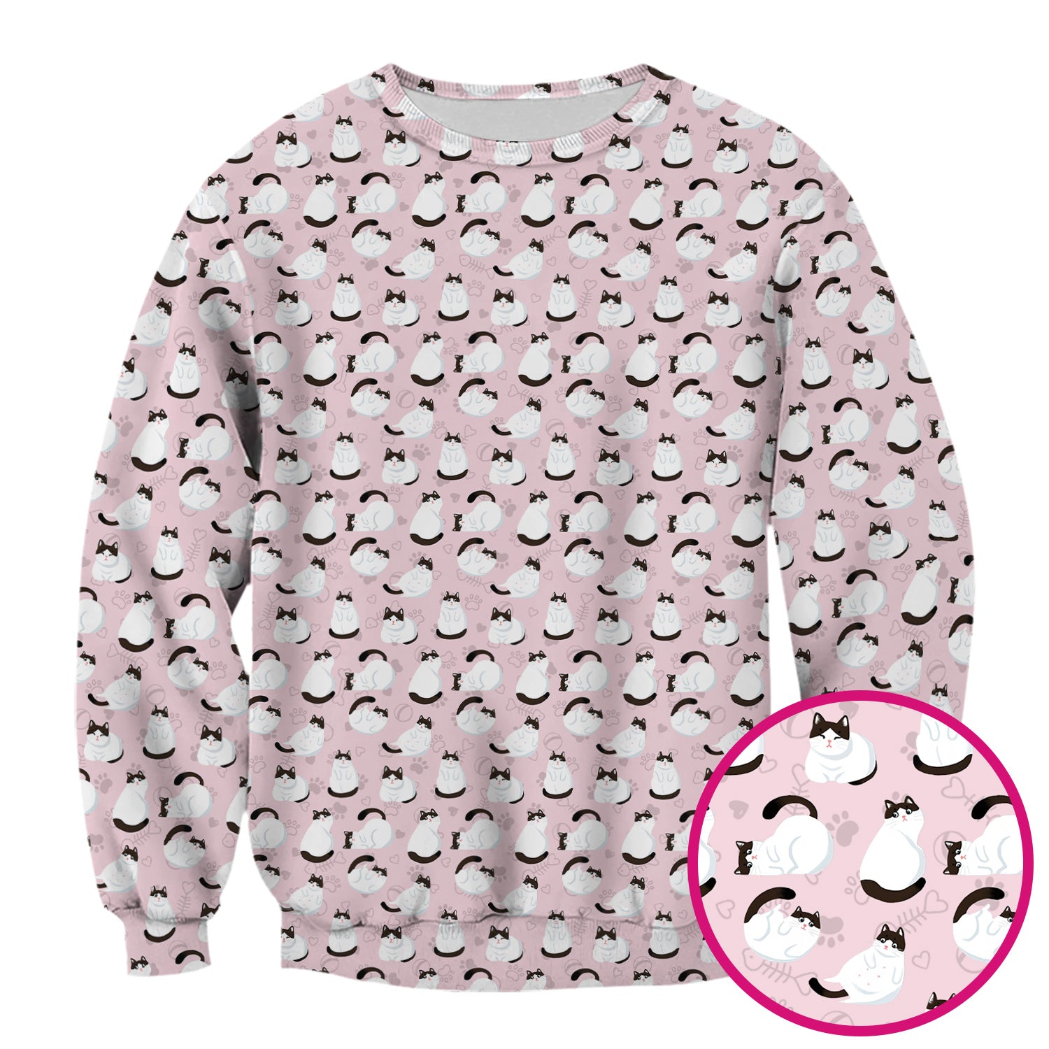 Cute Cat Pattern Medical Scrub Top, Breathable Fabrics Nursing Uniform