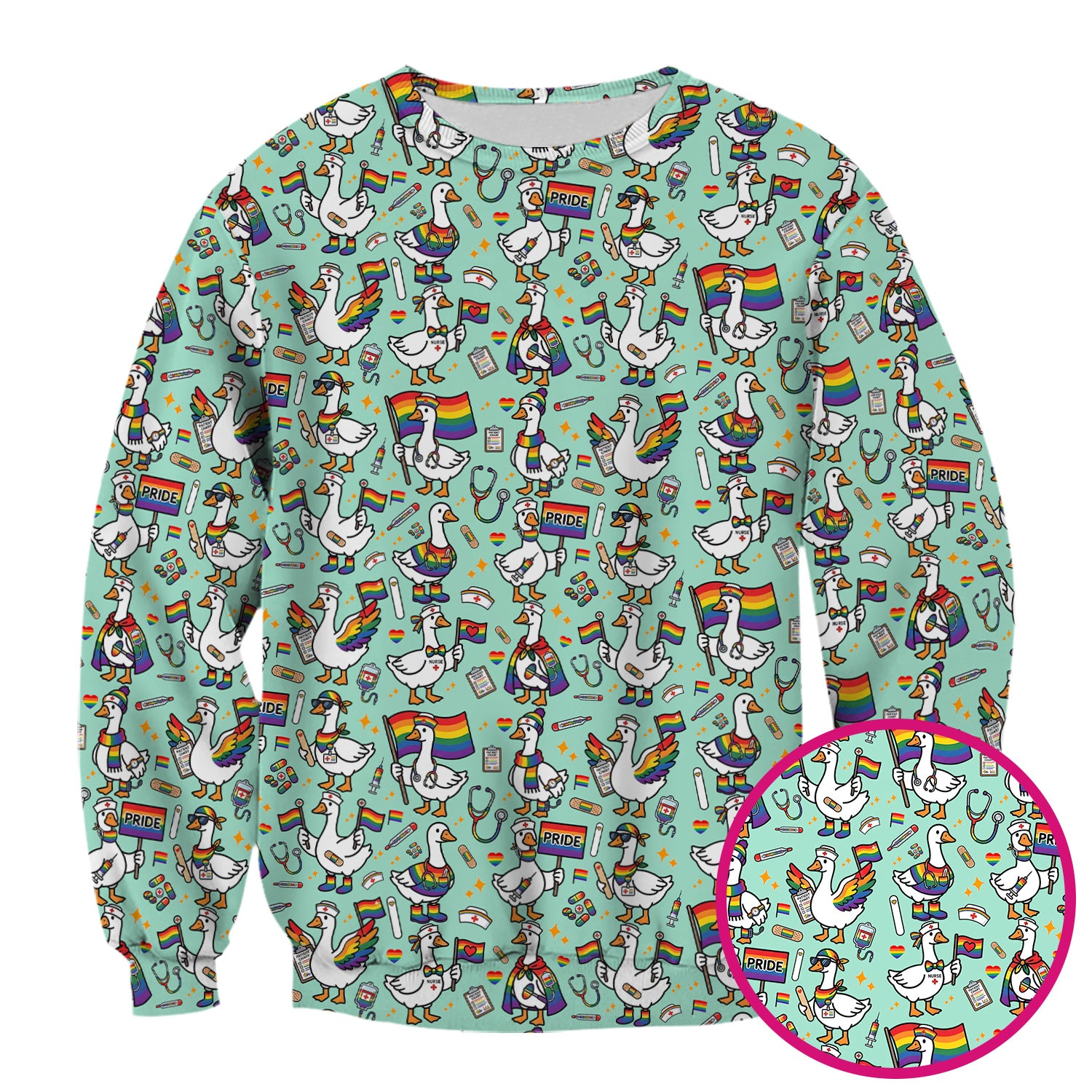 LGBT Pride Nurse Duck Pattern Scrub Top, Breathable Fabrics Nursing Uniform
