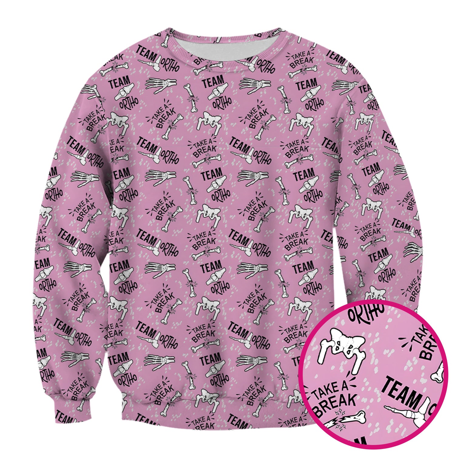 Team Ortho Bone Joint Print Scrub Top, Breathable Fabrics Nursing Uniform