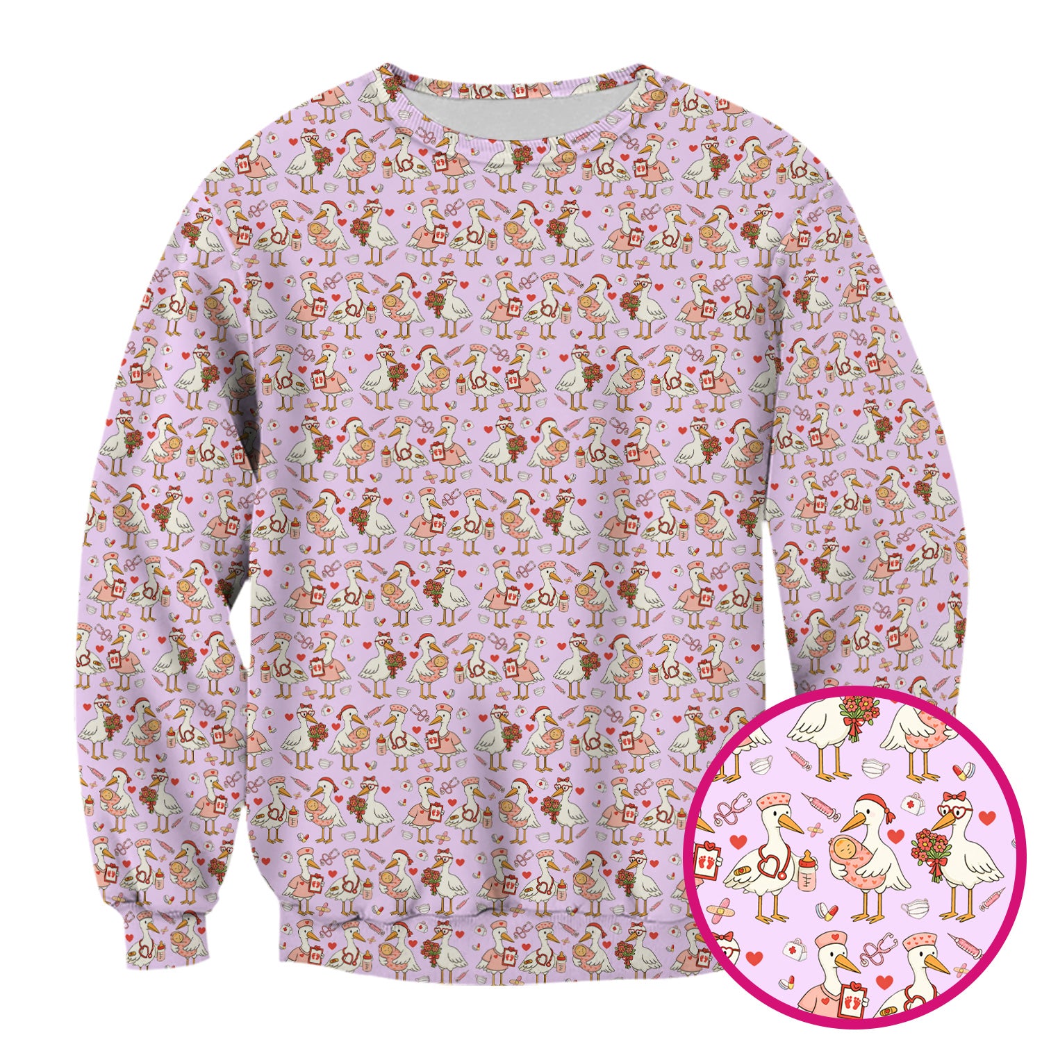 Cute Goose Nurse Valentine Pattern Scrub Top, Breathable Fabrics Nursing Uniform