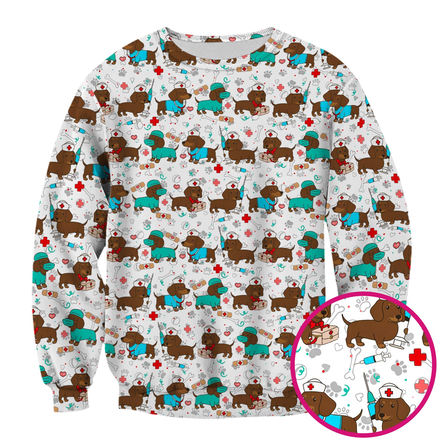 Cute Wiener Dog Dachshund Nurse Scrub Top, Funny Dachshund Dog Scrubs Shirt, Breathable Fabrics Nursing Uniform
