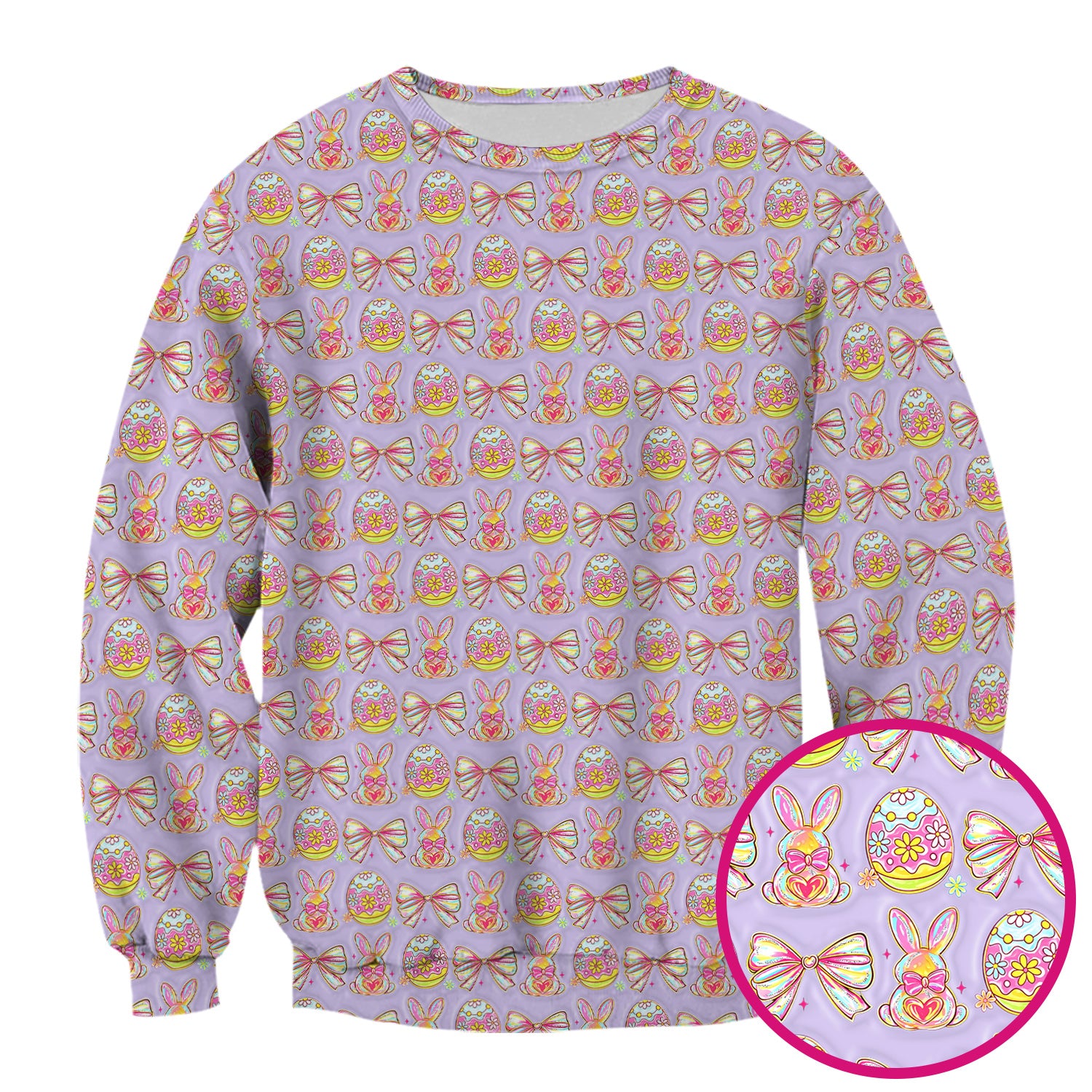 Easter Bunny Pastel Egg Bow Pattern Scrub Top, Breathable Fabrics Nursing Uniform