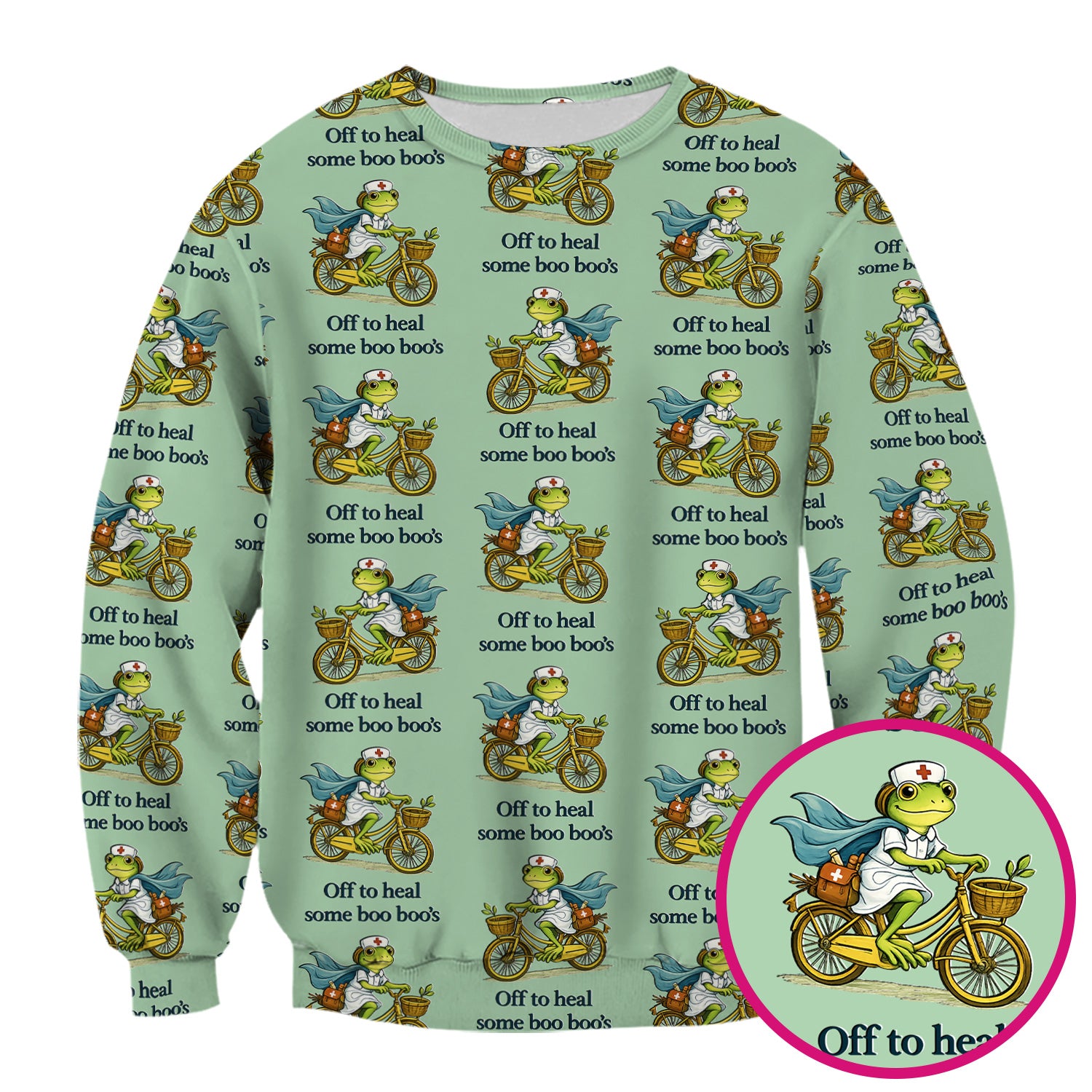 Funny Frog Nurse Cycling Pattern Scrub Top, Comfortable Scrubs for Nurses