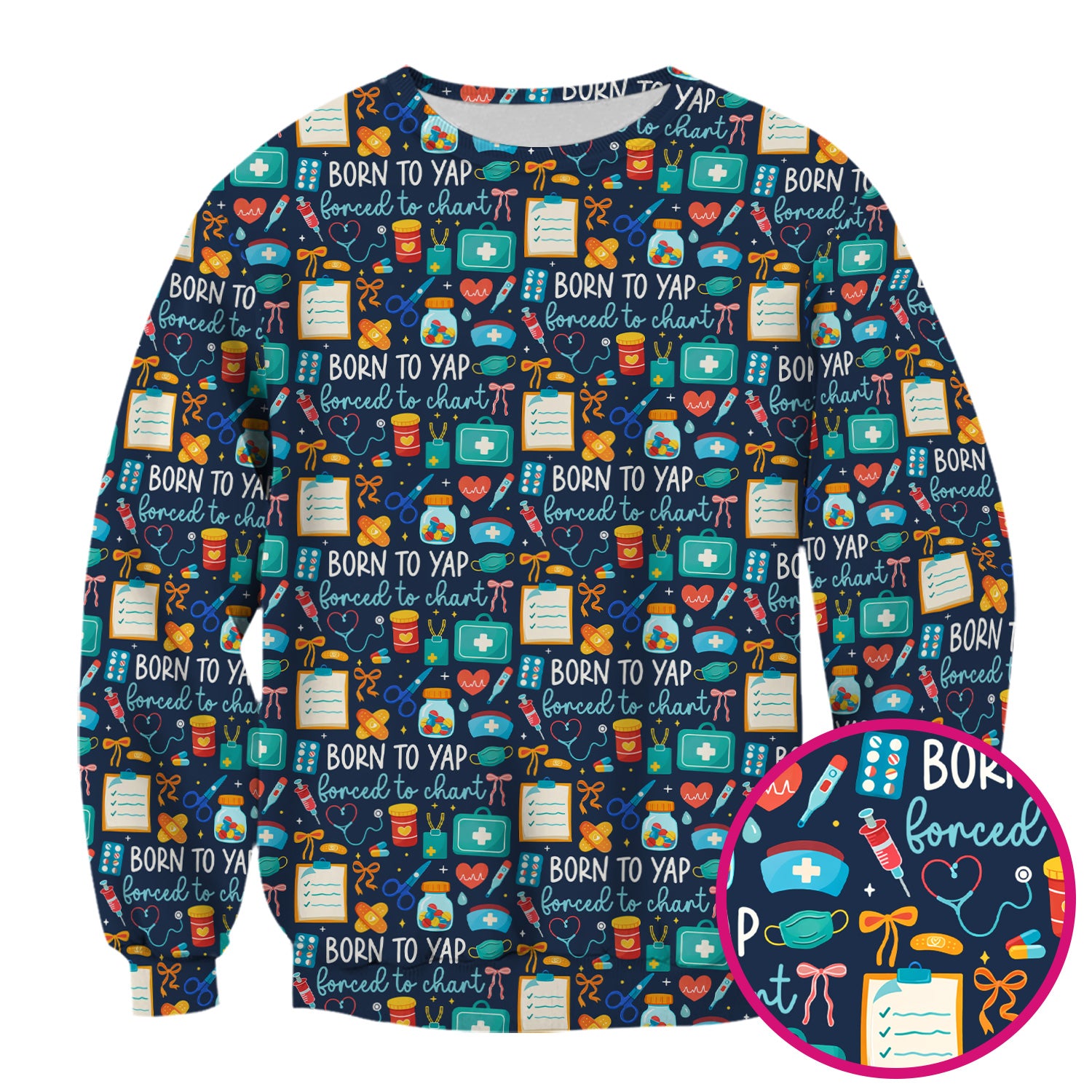 Born To Yap Medical Tools Pattern Scrub Top, Comfortable Scrubs for Nurses