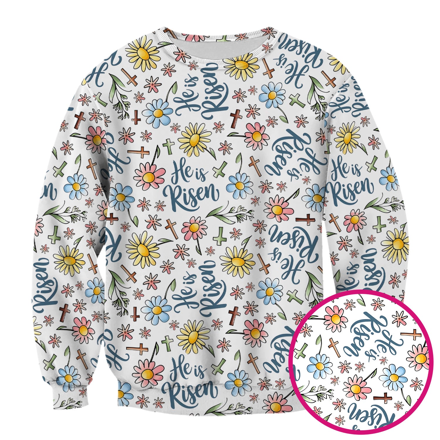 He Is Risen Cross Flower Pattern Scrub Top, Comfortable Scrubs For Nurses