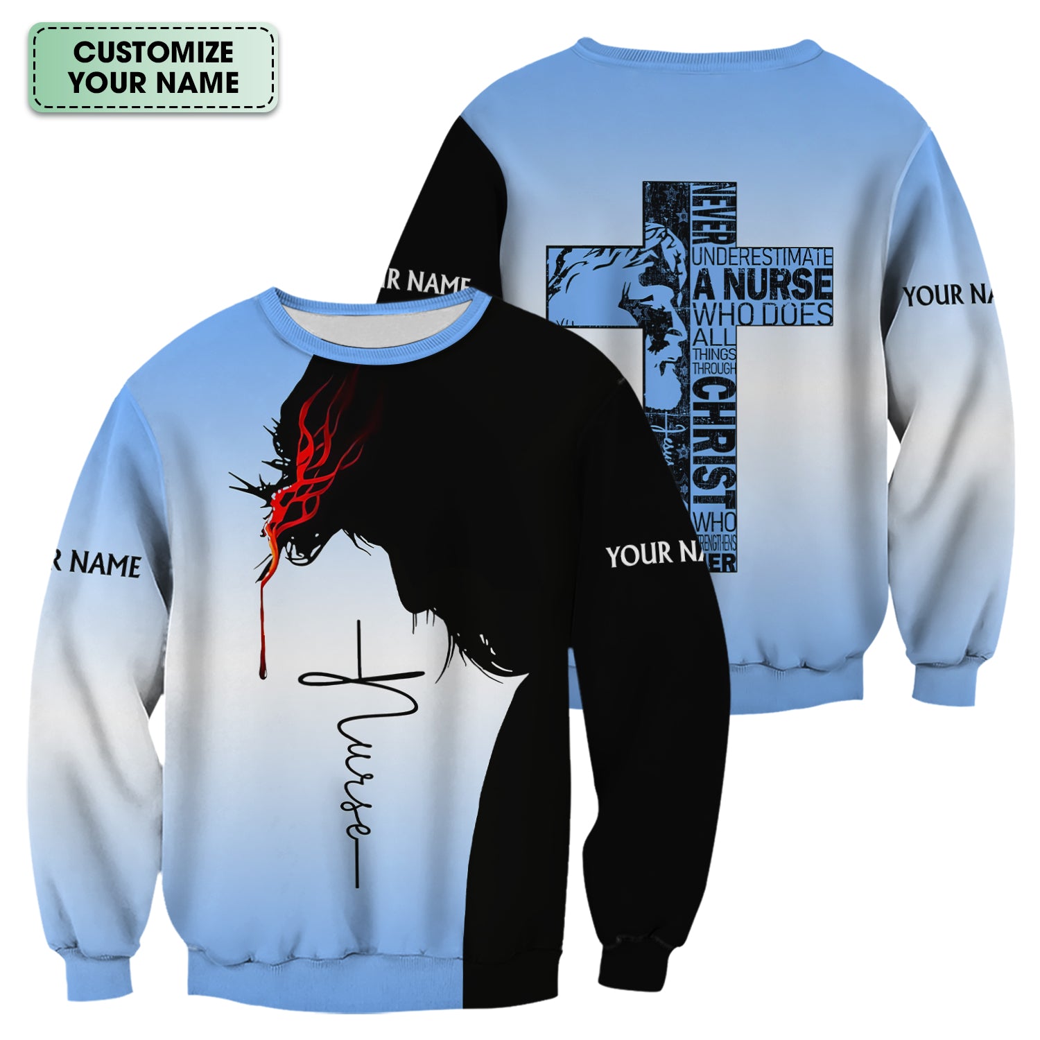 Personalized Christian Nurse Scrub Top - Christian Cross & Jesus Faith Design - Gift for RN LPN CNA