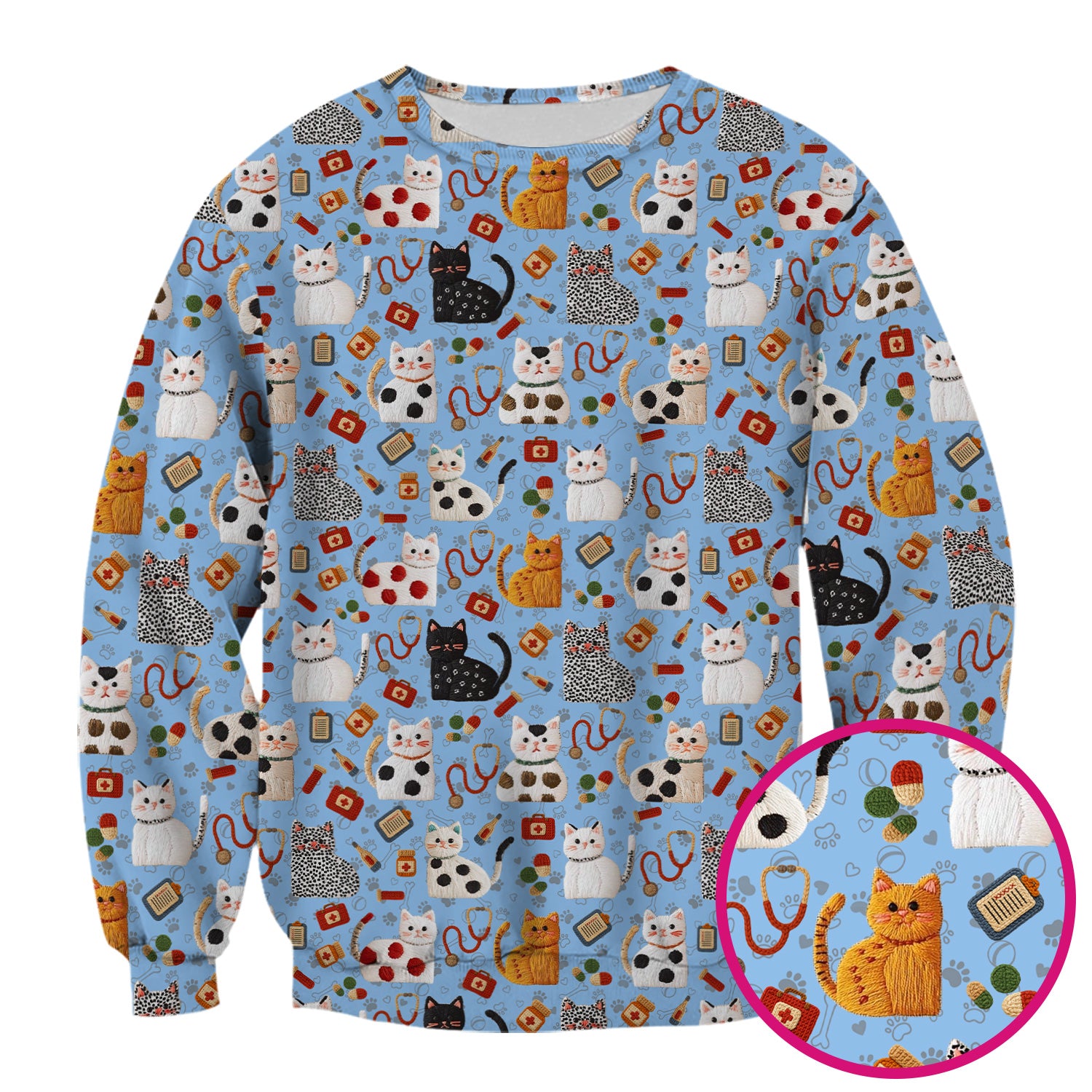 Cute Cat Scrub Top – Funny Veterinary Pattern Medical Shirt – Pet Lover Uniform For RN, LPN, CNA, and Vet Staff