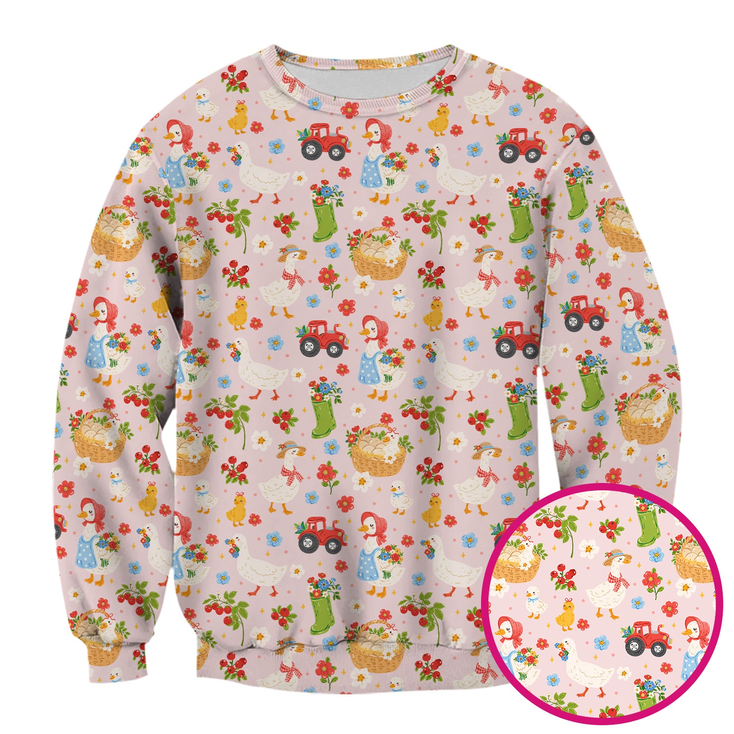 Farm Duck Chicken Tractor Flower Basket Scrub Top, Breathable Fabrics Nursing Uniform