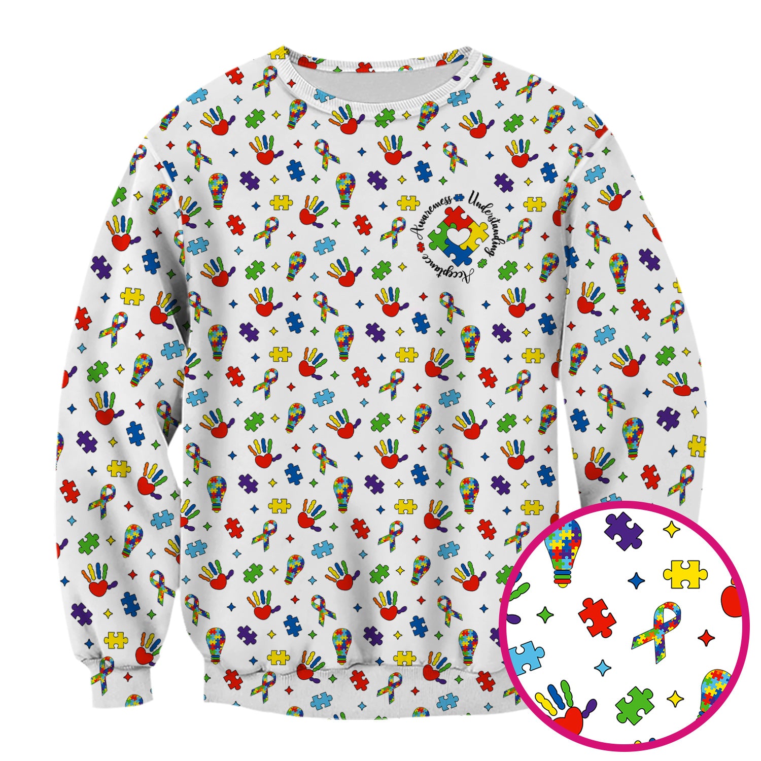 Autism Awareness Colorful Puzzle Pattern Scrub Top, Comfortable Scrubs for Nurses