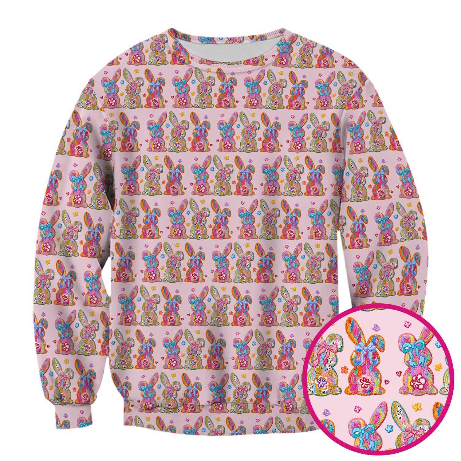 Cute Pastel Bunny Floral Pattern Scrub Top, Comfortable Scrubs for Nurses, Easter