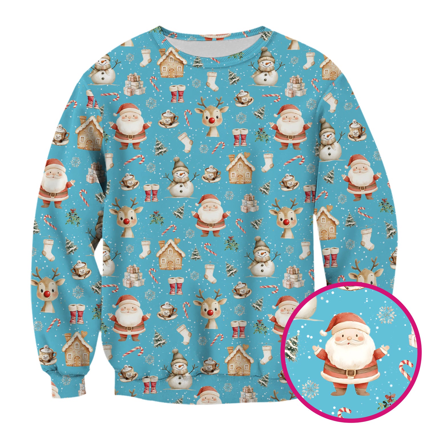 Christmas Santa Pattern  Scrub Top – Cute Medical Uniform for Nurses - Breathable Fabrics Nursing Uniform