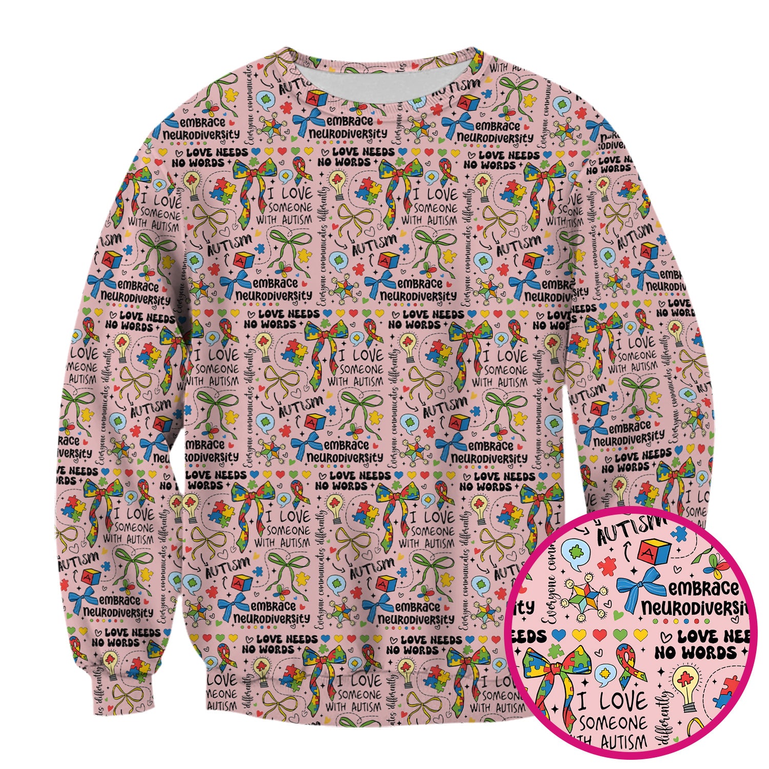 Autism Awareness Puzzle Ribbon Pattern Scrub Top, Breathable Fabrics Nursing Uniform