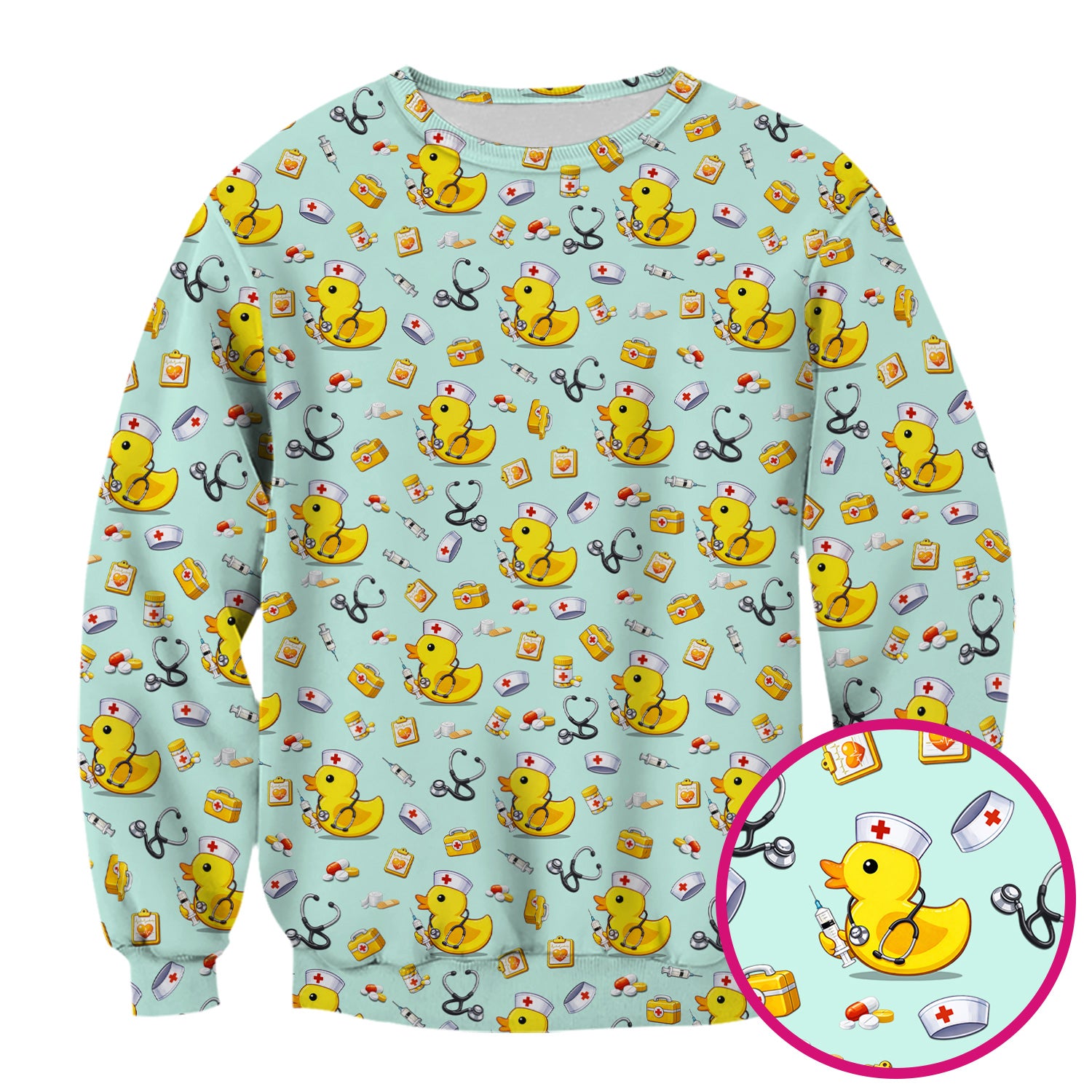 Playful Medical Duck Print Nurse Scrub Top, Comfortable Scrubs for Nurses