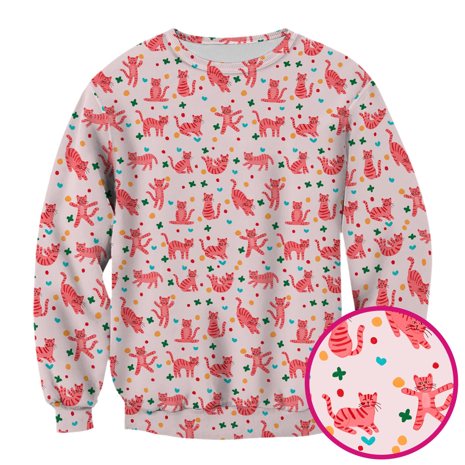Cute Pink Cat Pattern Scrub Top, Comfortable Scrubs for Nurses