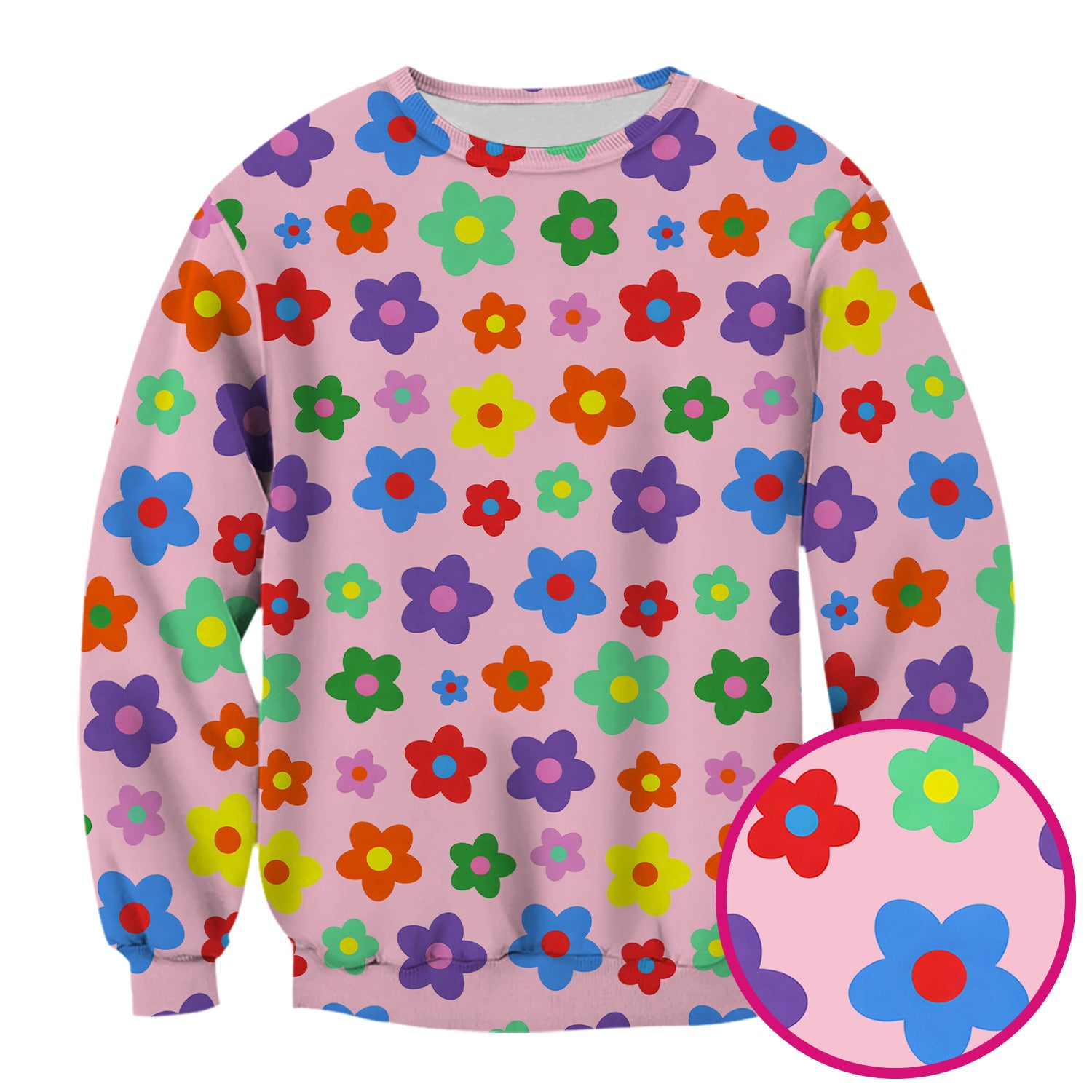 Colorful Retro Flower Pattern Print Scrub Top, Breathable Fabrics Nursing Uniform