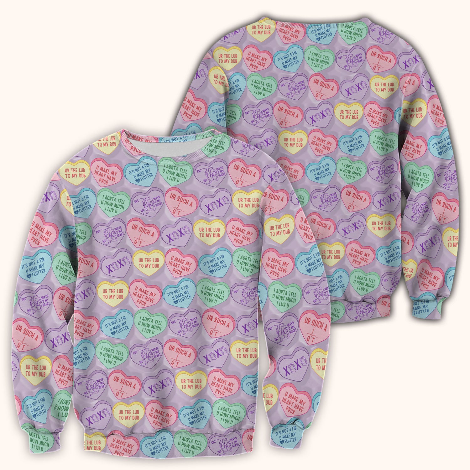 Medical Candy Heart Valentine Pattern Scrub Top, Fun Medical Pattern, Comfortable Scrubs for Nurses