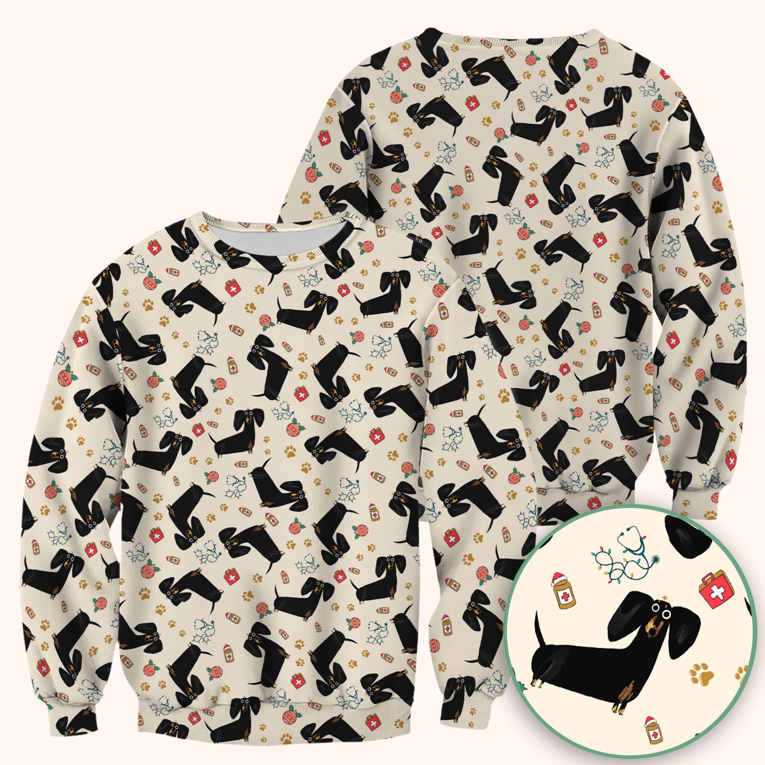 Funny Black Dachshund Scrub Top for Nurses - Cute Wiener Dog Medical Shirt - Puppy Lover Nursing Gift for Women