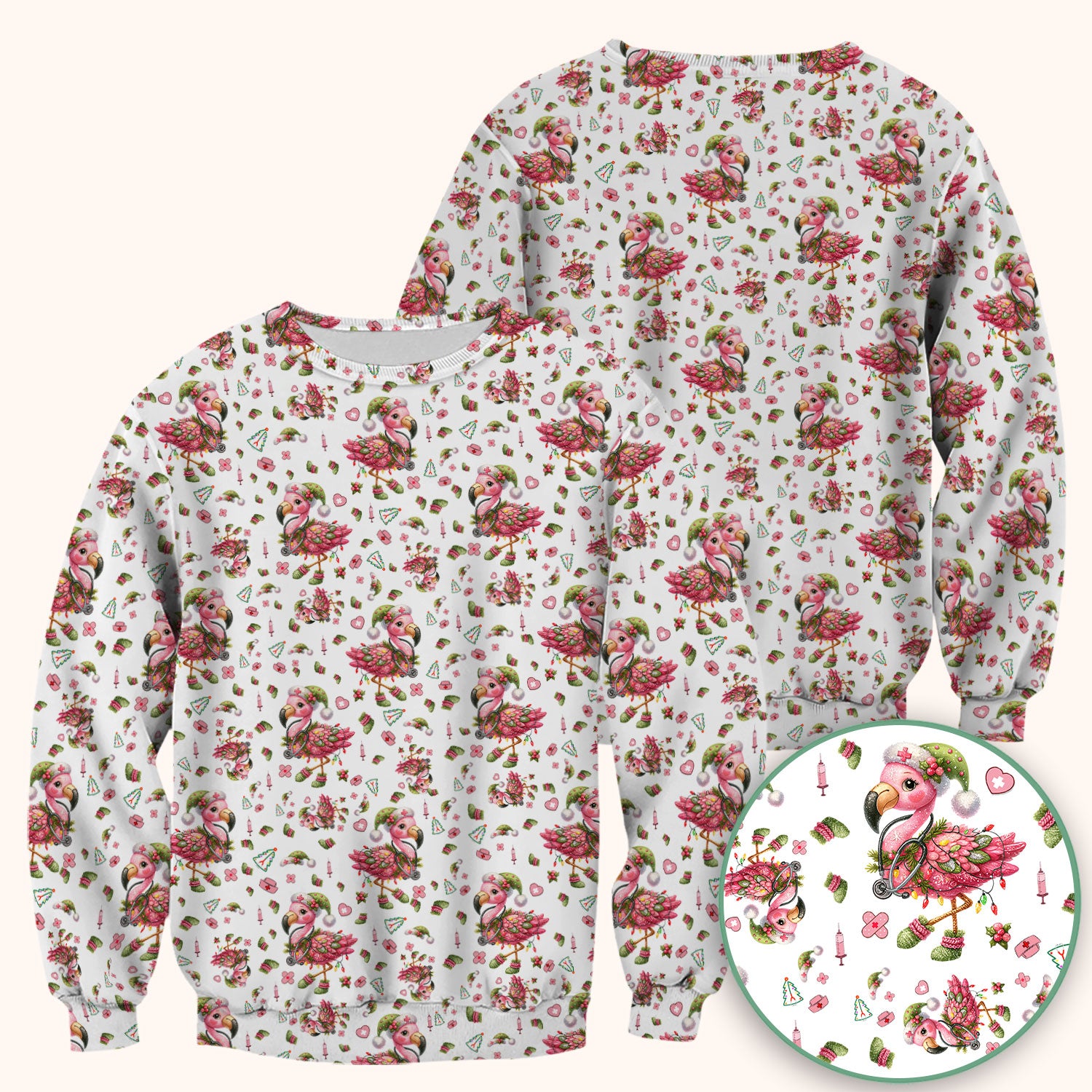 Flamingo Scrub Top for Nurse - Funny Christmas Medical Shirt - Holiday Christmas Gift for Healthcare Workers