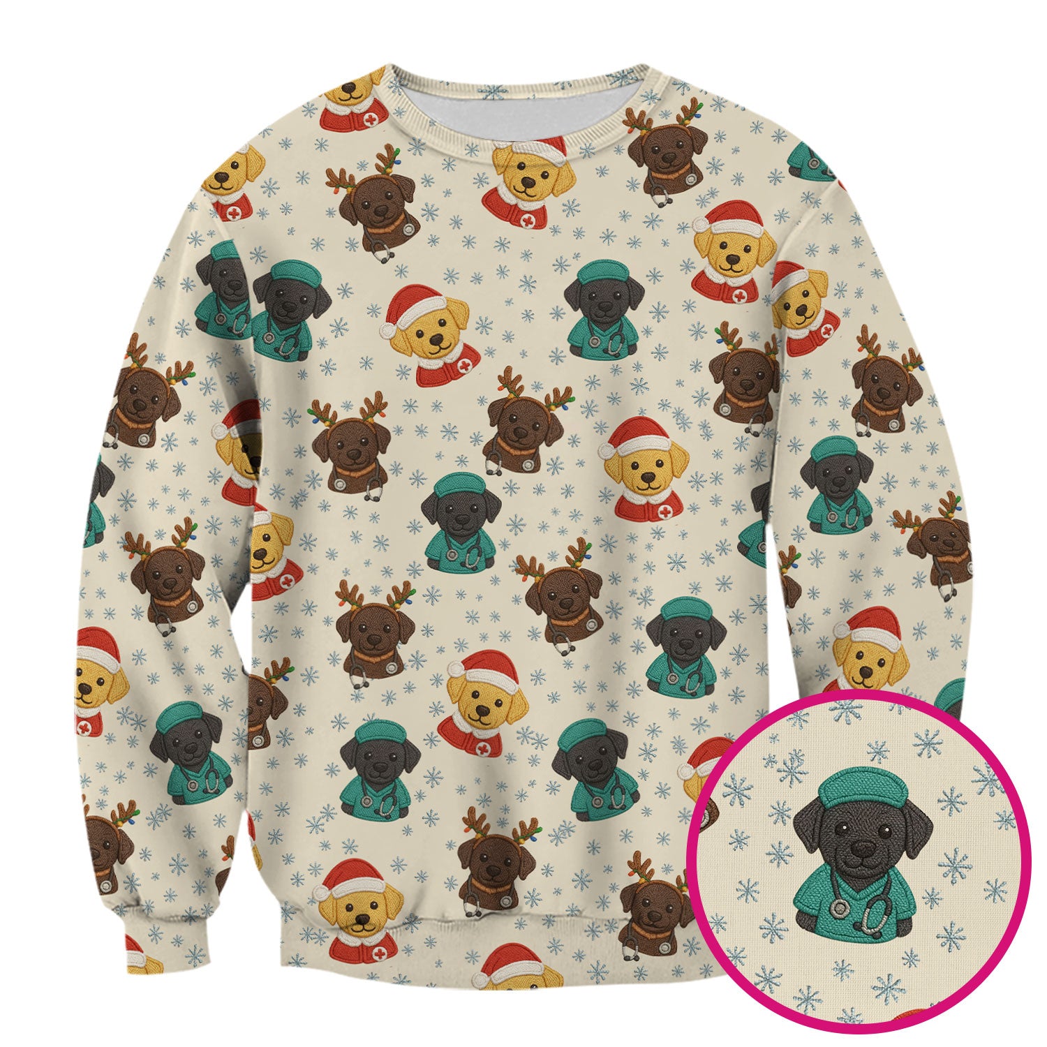 Christmas Dog Pattern Scrub Top, Cute Puppy Nurse Scrub Shirt, Holiday Nursing Uniform