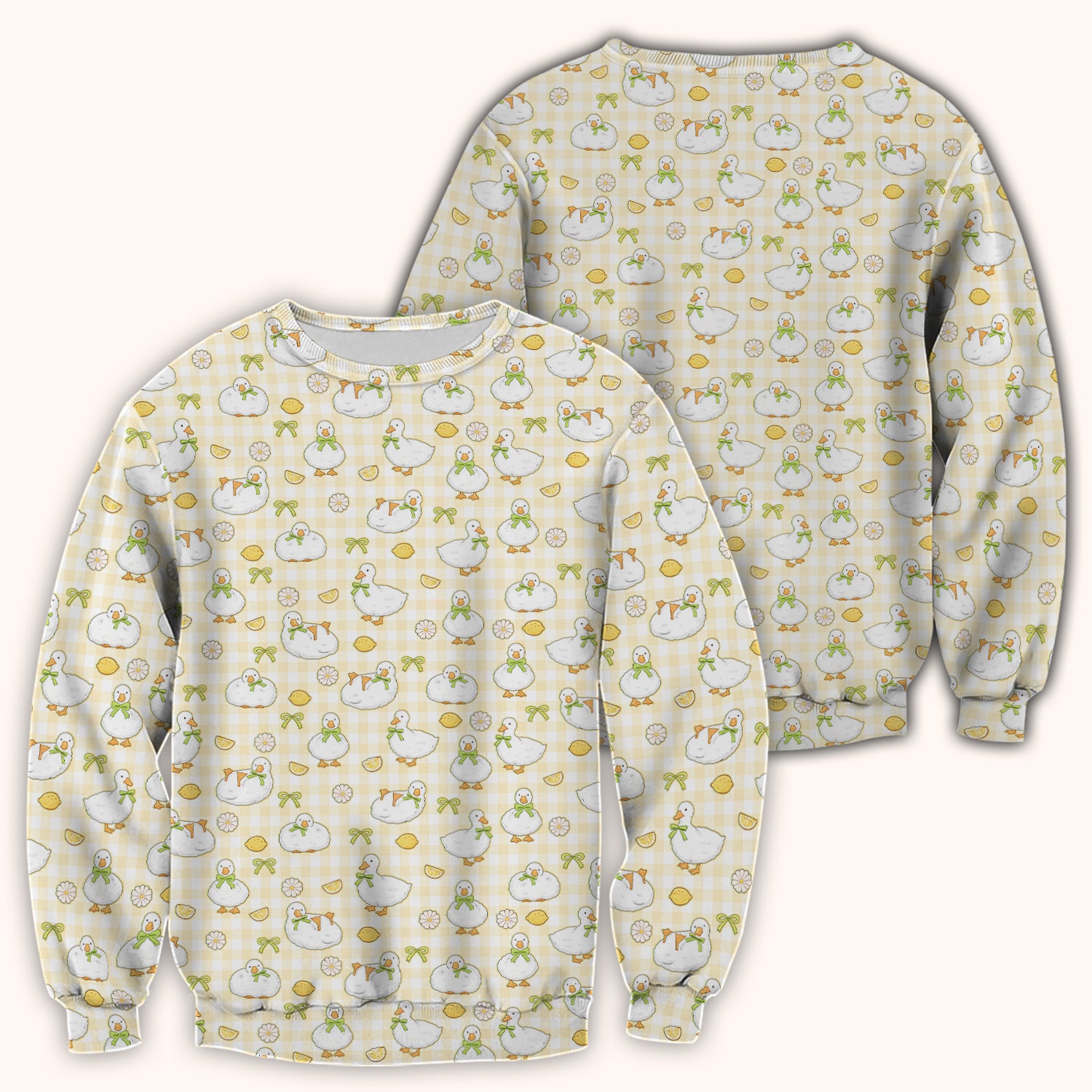 Adorable Ducks Lemon Daisy Pattern Scrubs Top, Comfortable Scrubs for Nurses