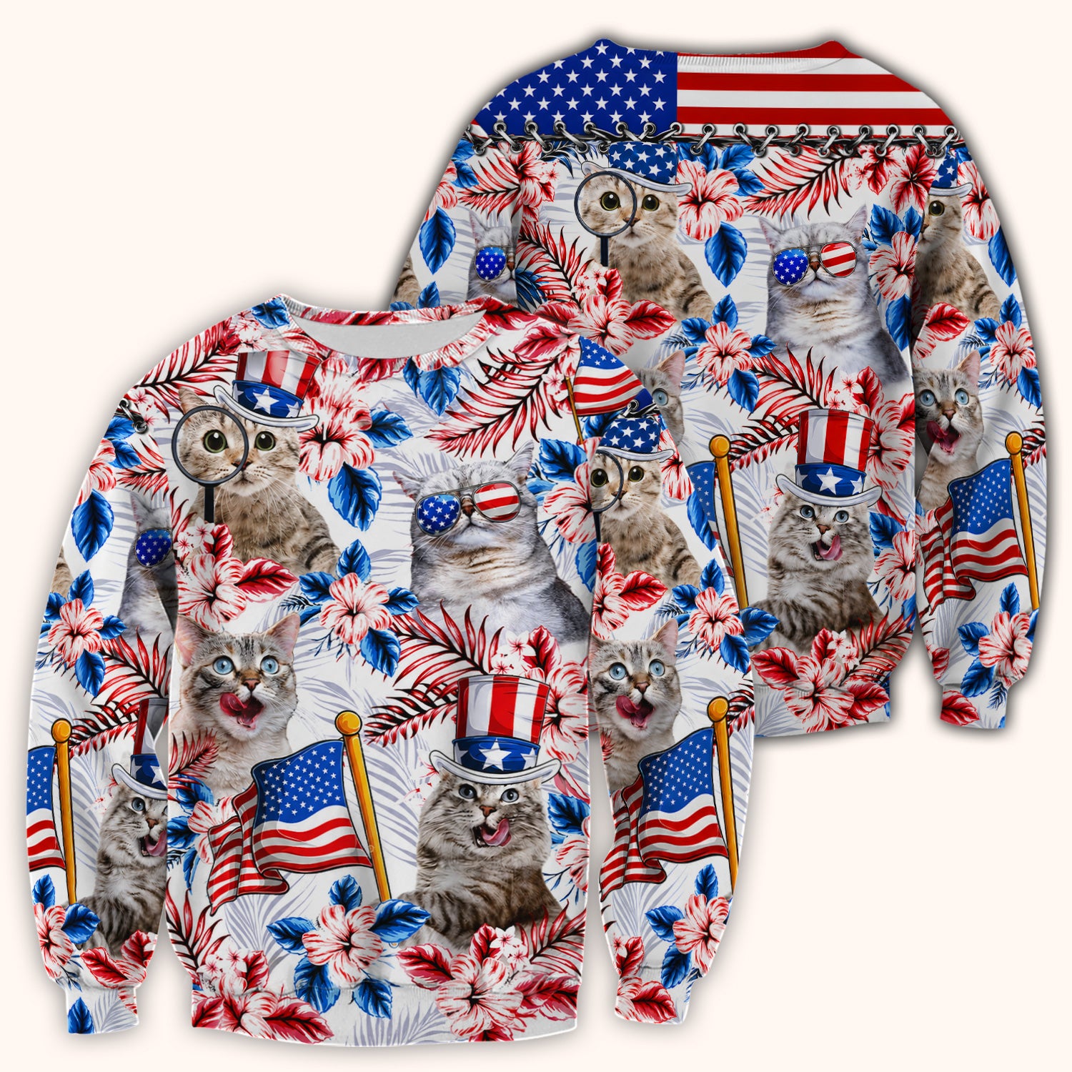 Patriotic Cat with USA Flag Scrub Top, Comfortable Scrubs for Nurses