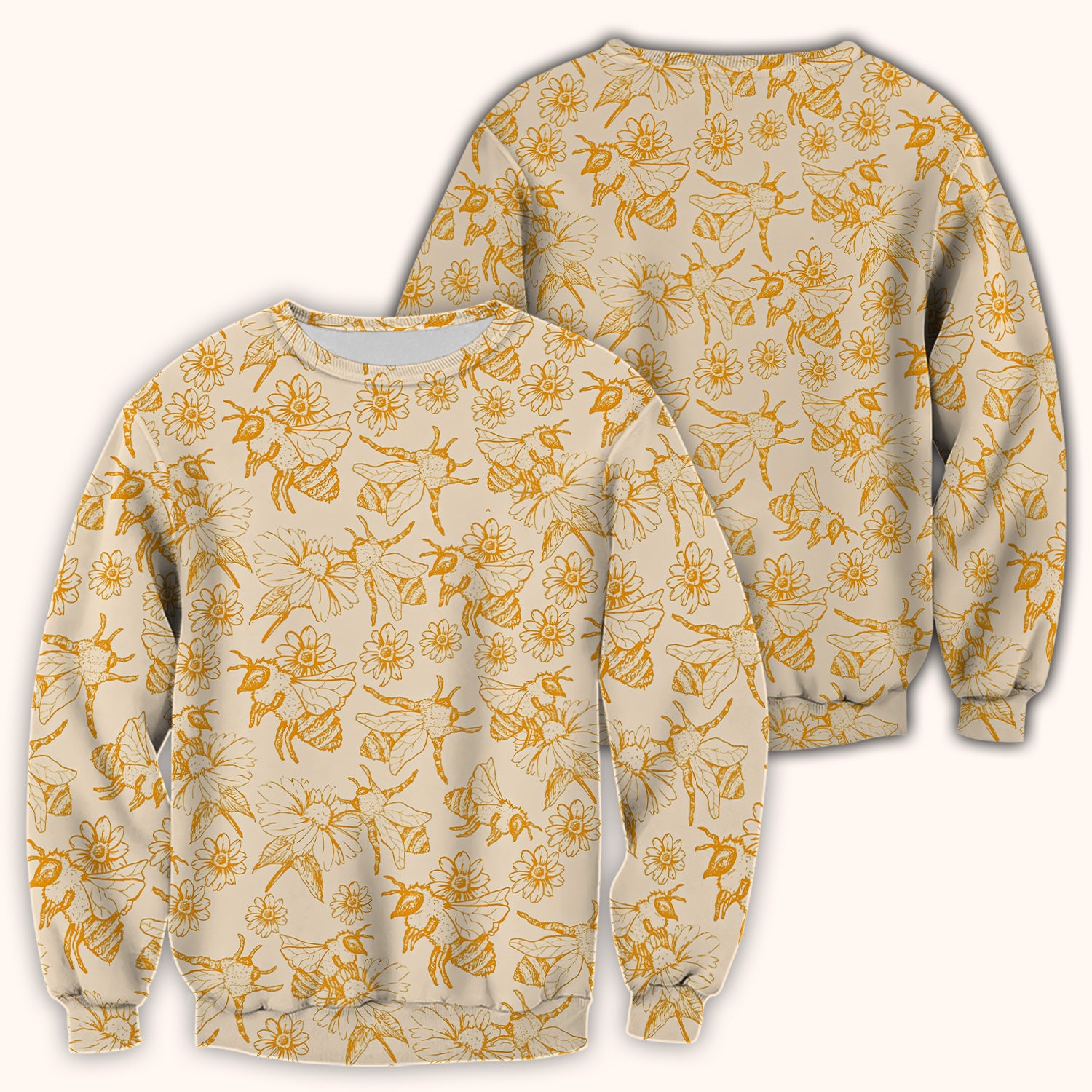 Cute Honey Bee Flower Sketch Pattern Scrub Top, Comfortable Scrubs for Nurses