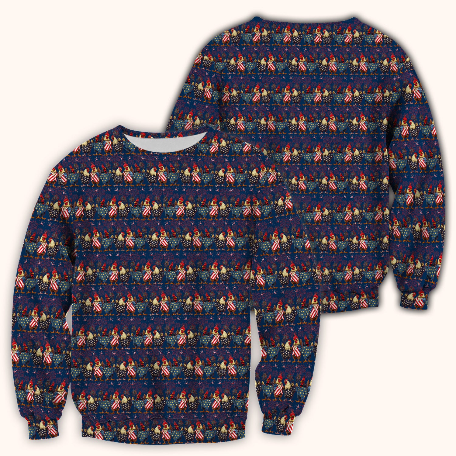 Patriotic Rooster Fireworks Pattern Scrub Top, Comfortable Scrubs for Nurses