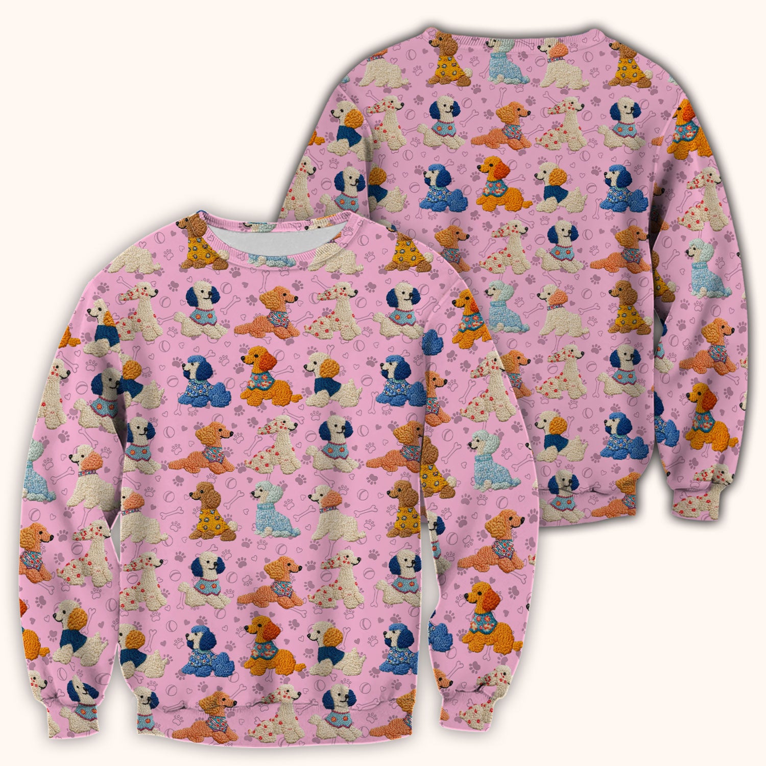 Cute Colorful Poodle Pattern Scrub Top, Comfortable Scrubs for Nurses