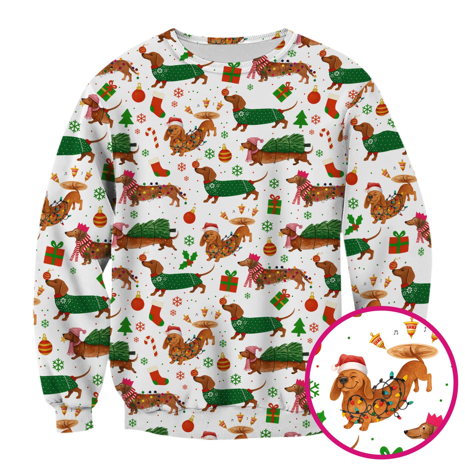 Christmas Dachshund Scrub Top - Funny Dog Scrub Shirt Multi Color - Holiday Medical Scrubs Gift for Nurse, CNA, RN, Doctor, Vet