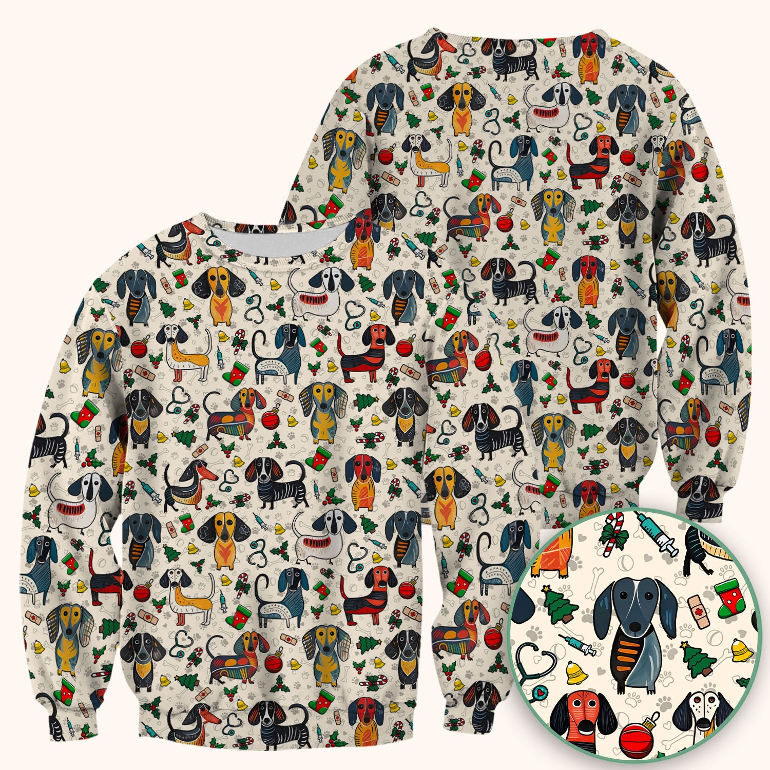 Christmas Wiener Dog Scrub Top - Funny Sausage Dog Nurse Shirt for Women - Holiday Medical Uniform