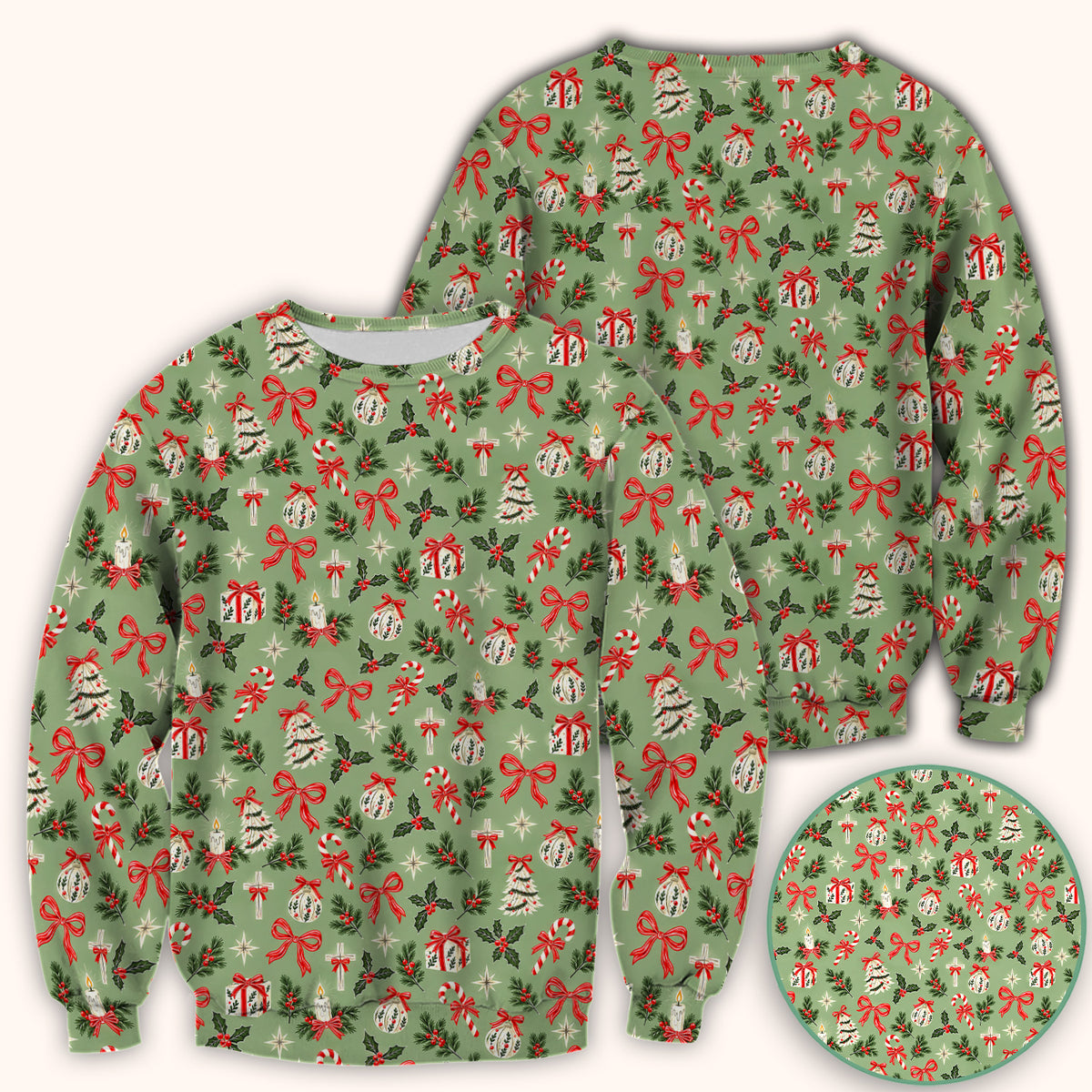 Christian Christmas Bows And Holly Scrub Top, Comfortable Scrubs for Nurses