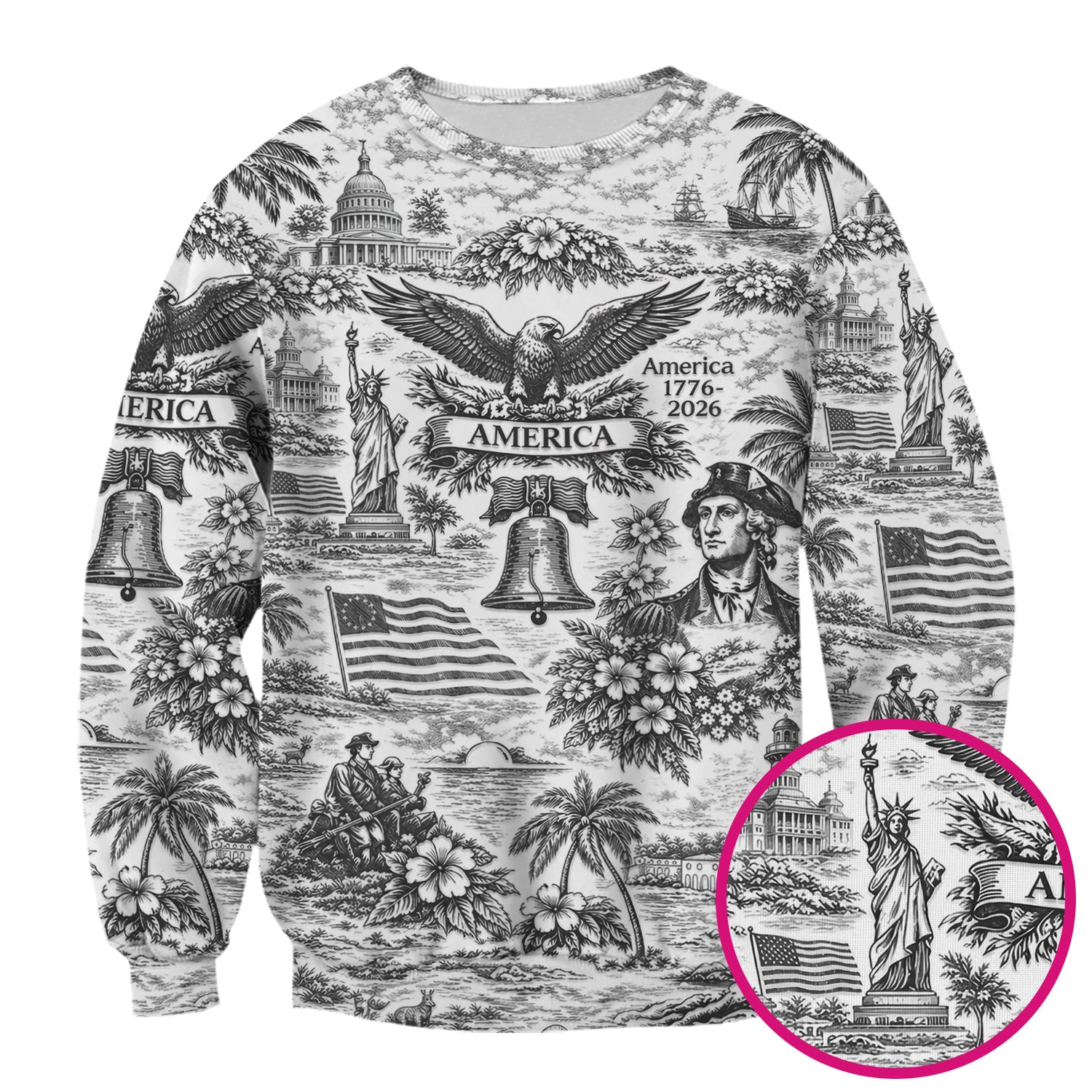 Patriotic America Heritage Toile Pattern Scrub Top, Breathable Fabrics Nursing Uniform