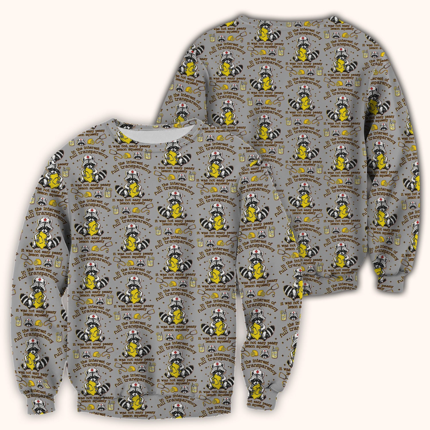 Raccoon Lemon Quote Medical Humor Pattern Scrub Top, Breathable Fabrics Nursing Uniform