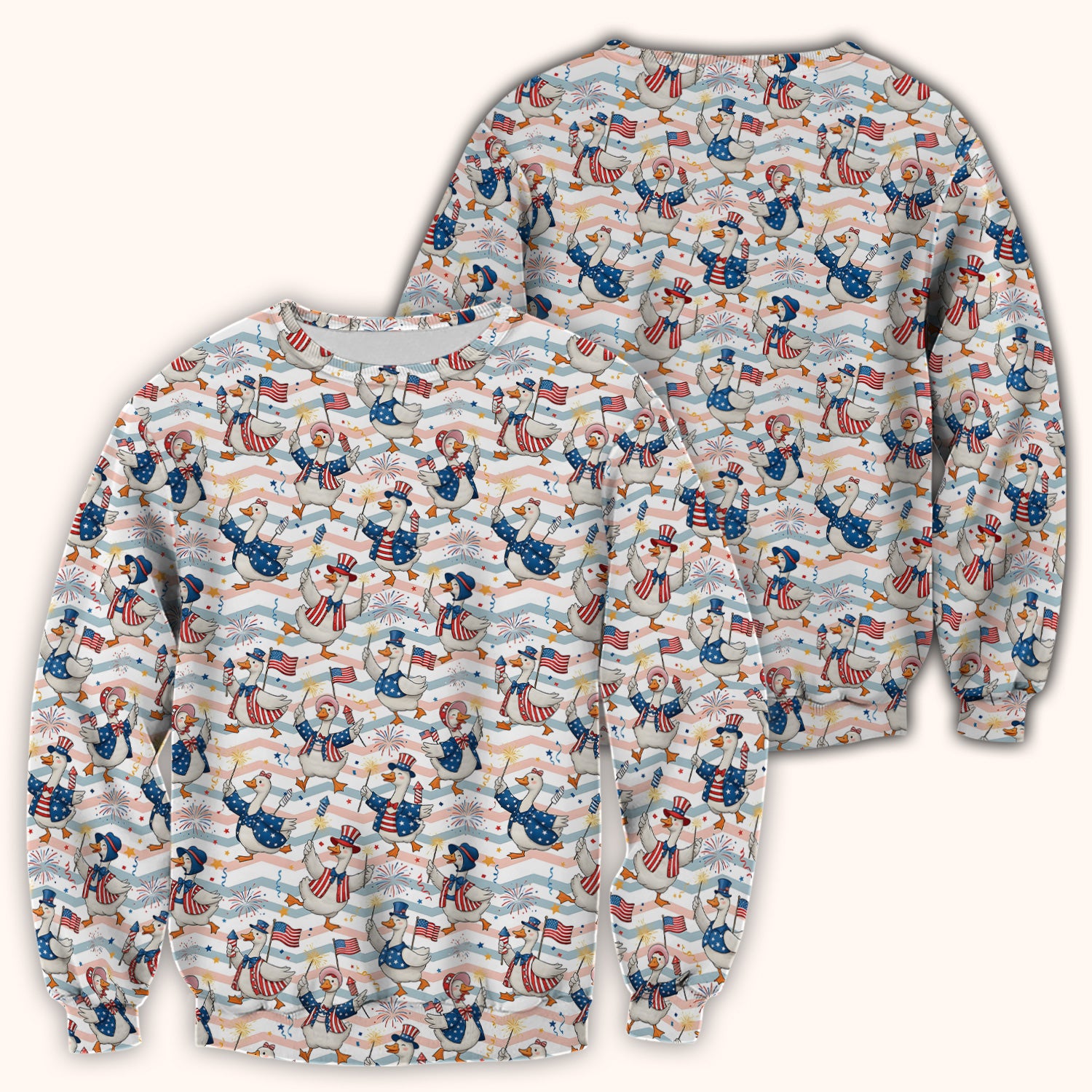 Patriotic Goose Fireworks Parade Pattern Scrub Top, Comfortable Scrubs for Nurses