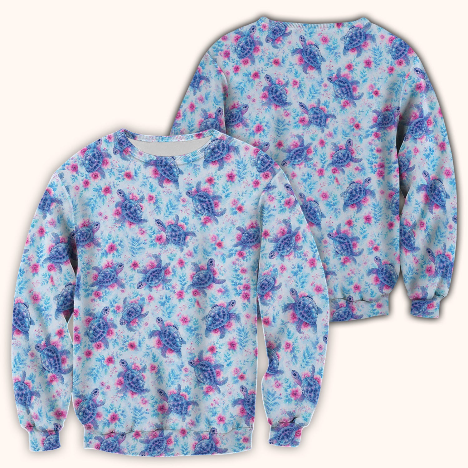 Cute Sea Turtle Floral Print Scrub Top, Comfortable Scrubs for Nurses