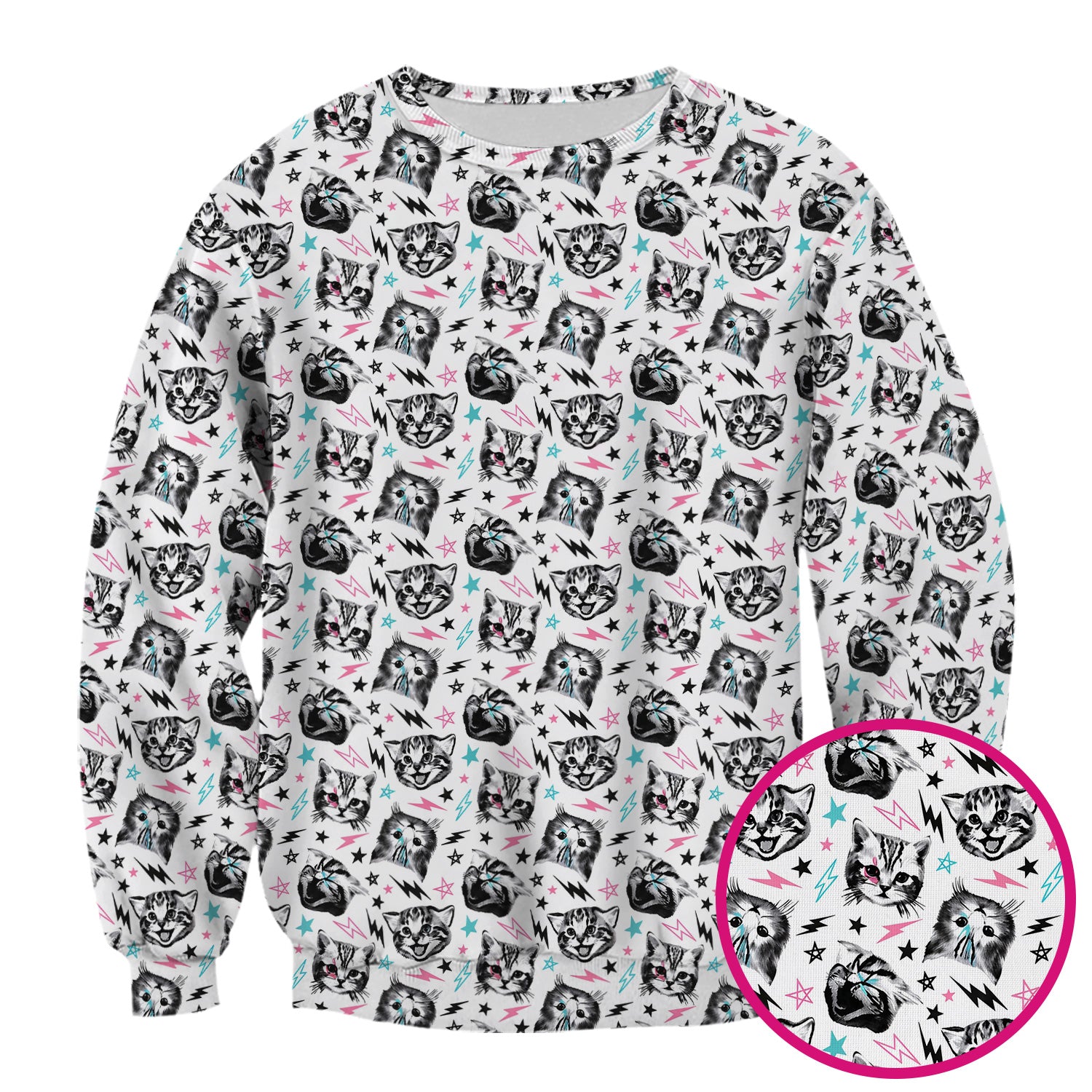 Playful Cat Faces Lightning Pattern Scrub Top, Comfortable Scrubs for Nurses