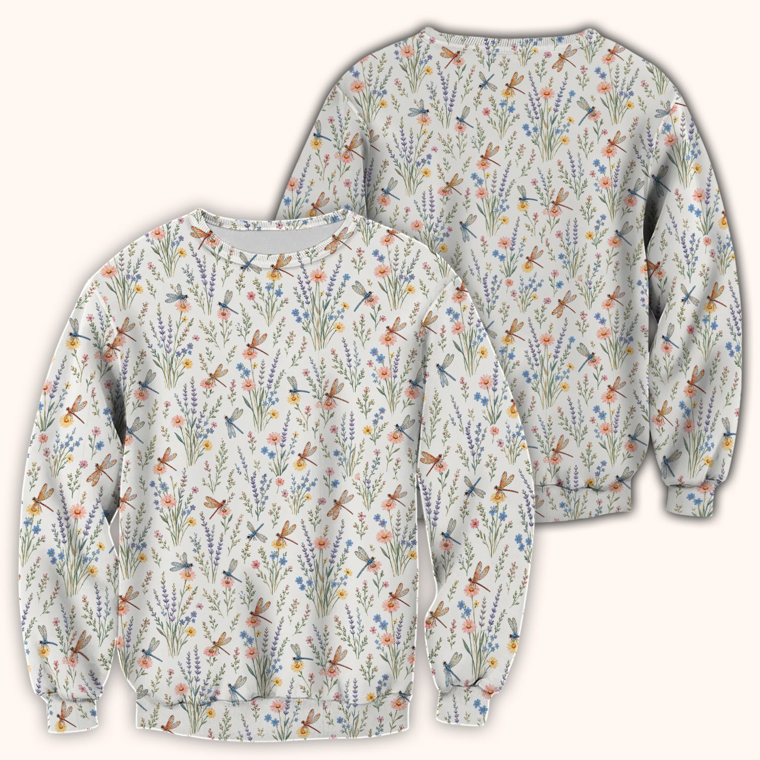 Dragonfly Wildflower Meadow Pattern Scrub Top, Comfortable Scrubs for Nurses