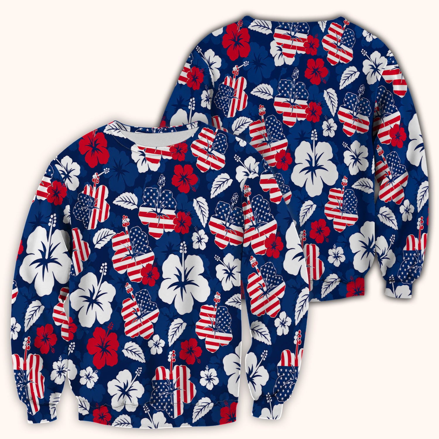Patriotic Hibiscus Flag Floral Print Scrub Top, Comfortable Scrubs for Nurses